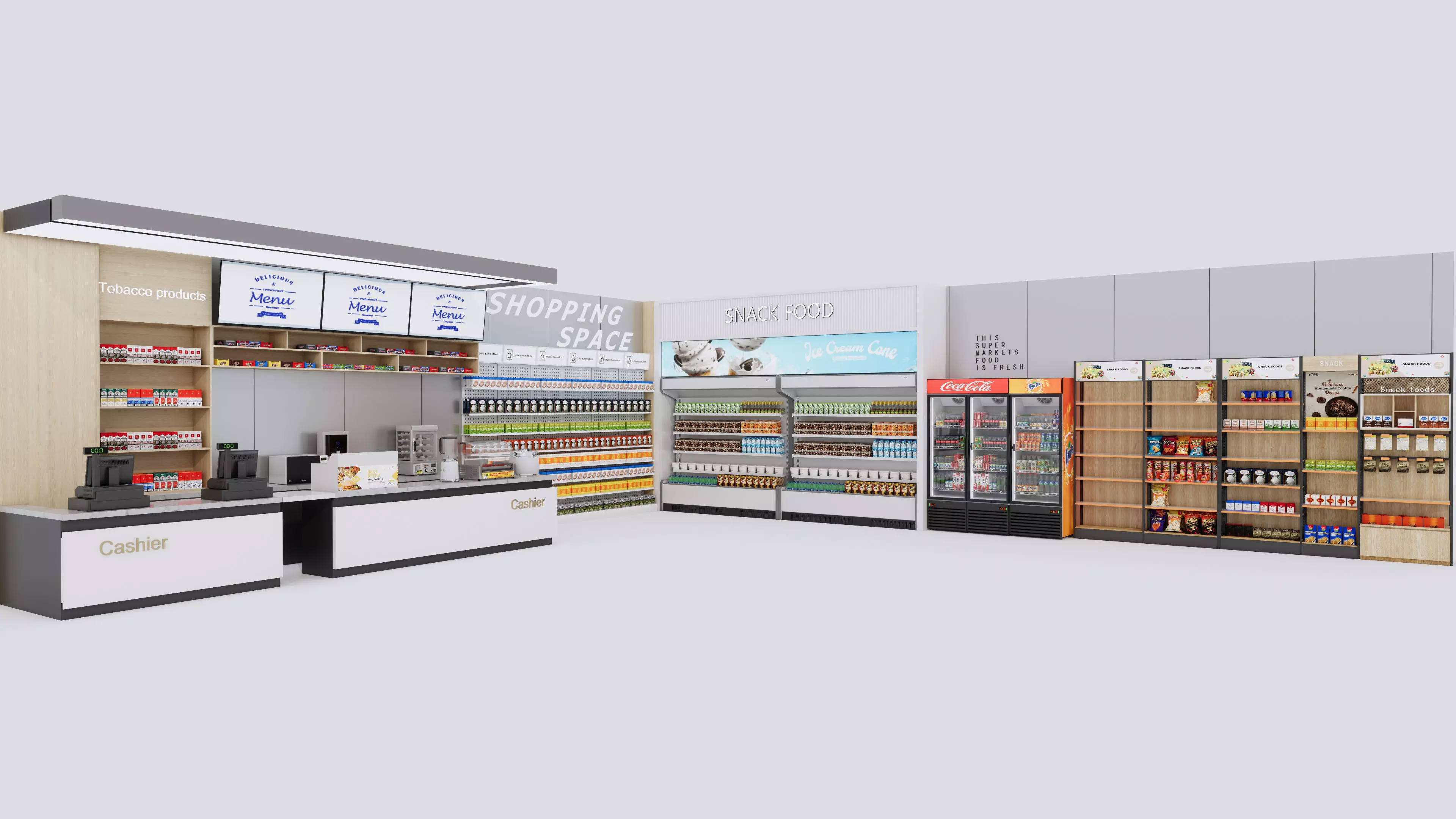 Supermarket Convenience Store Shelves Display Racks 2 3D model_7
