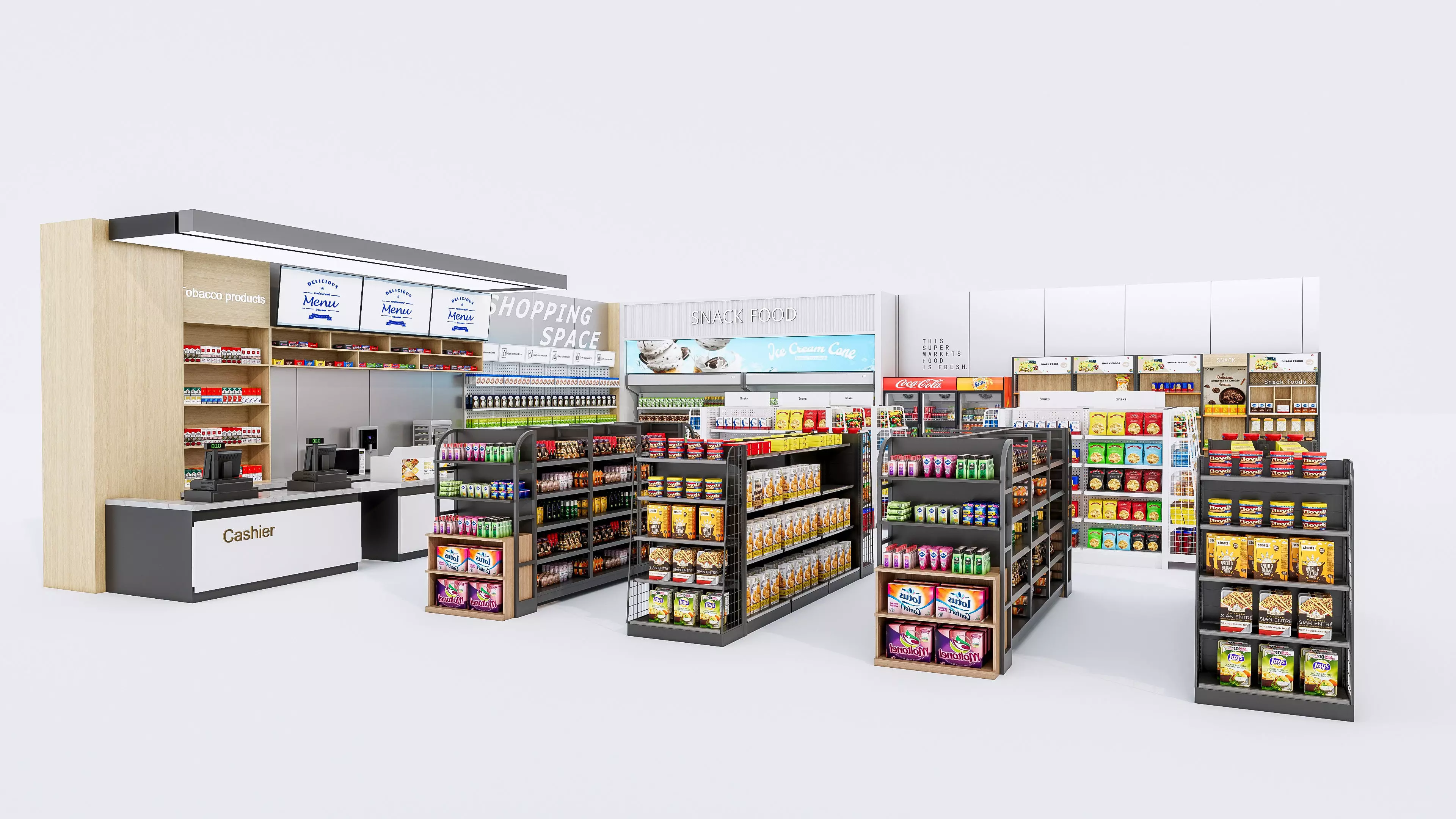 Supermarket Convenience Store Shelves Display Racks 2 3D model_18