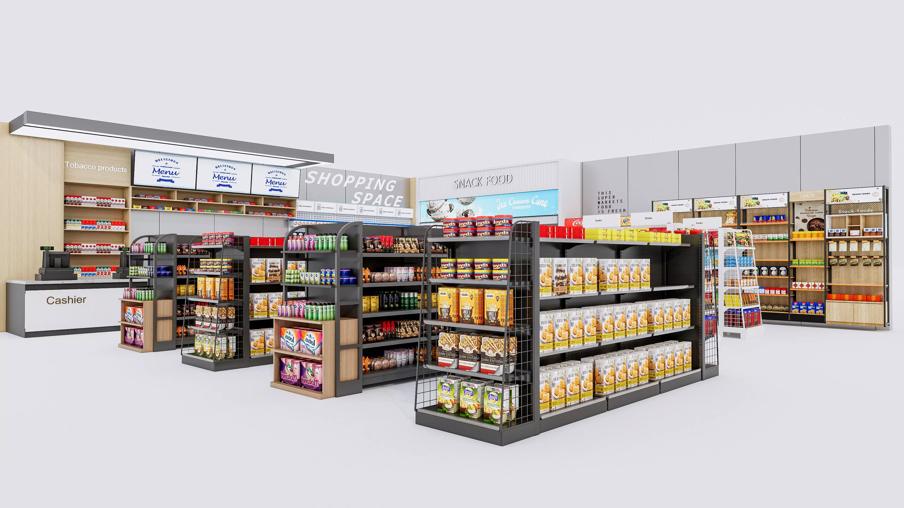 Supermarket Convenience Store Shelves Display Racks 2 3D model_11