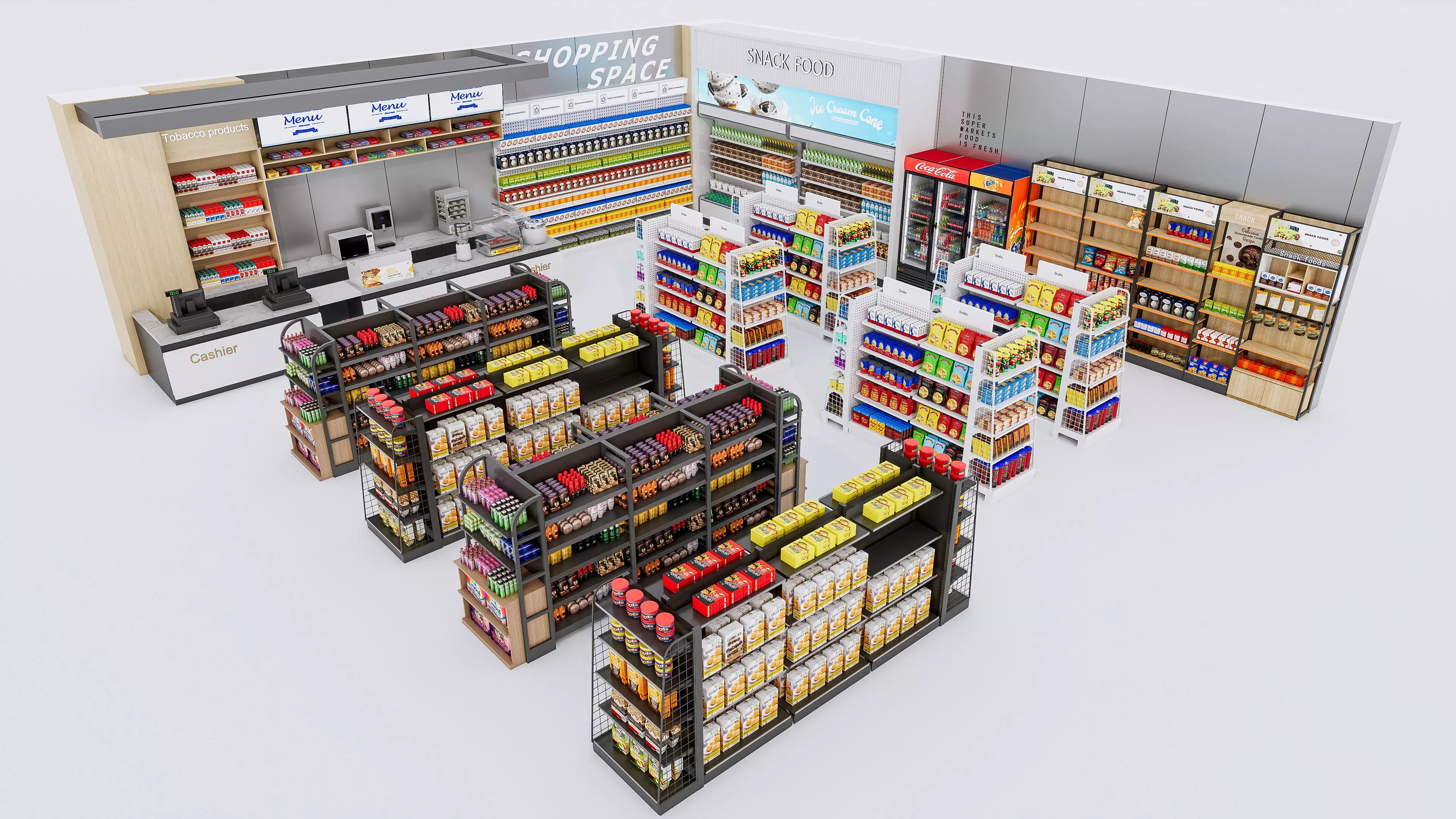 Supermarket Convenience Store Shelves Display Racks 2 3D model_1