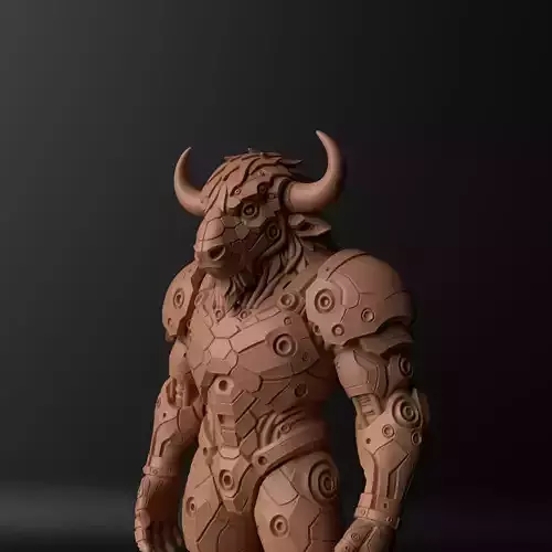 Cyber Bison Robotic Armored 3D Printable Sculpture