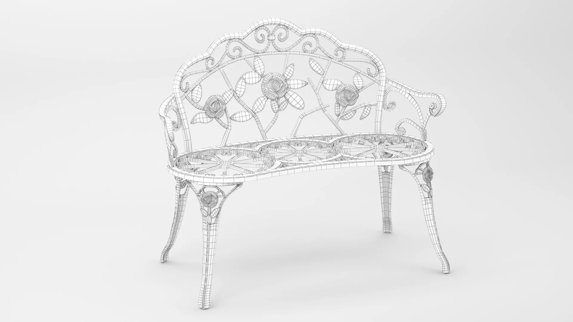 Garden bench Low-poly 3D model_1