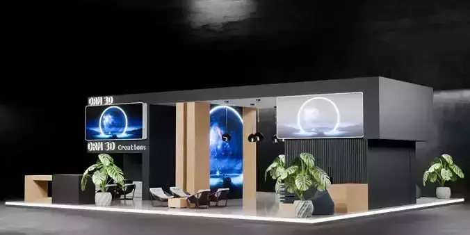 Modern Wooden Exhibition Booth Elegant Design Blender File