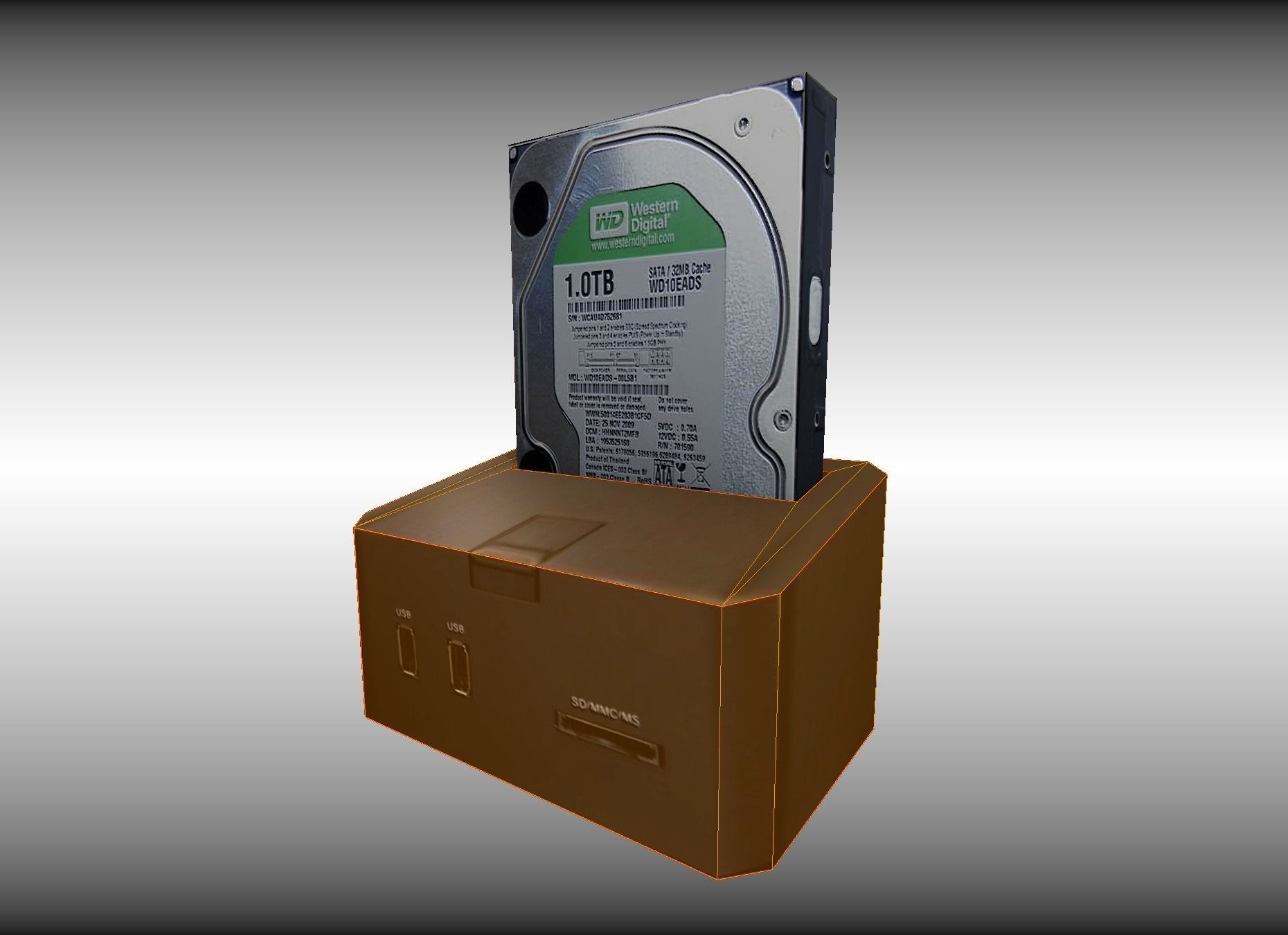 Old external hard drive Low-poly 3D model_2