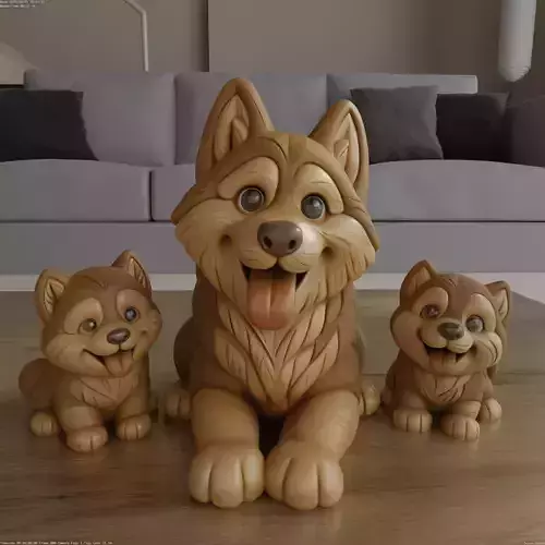 Adorable Husky Family STL 3D Model 3D print model