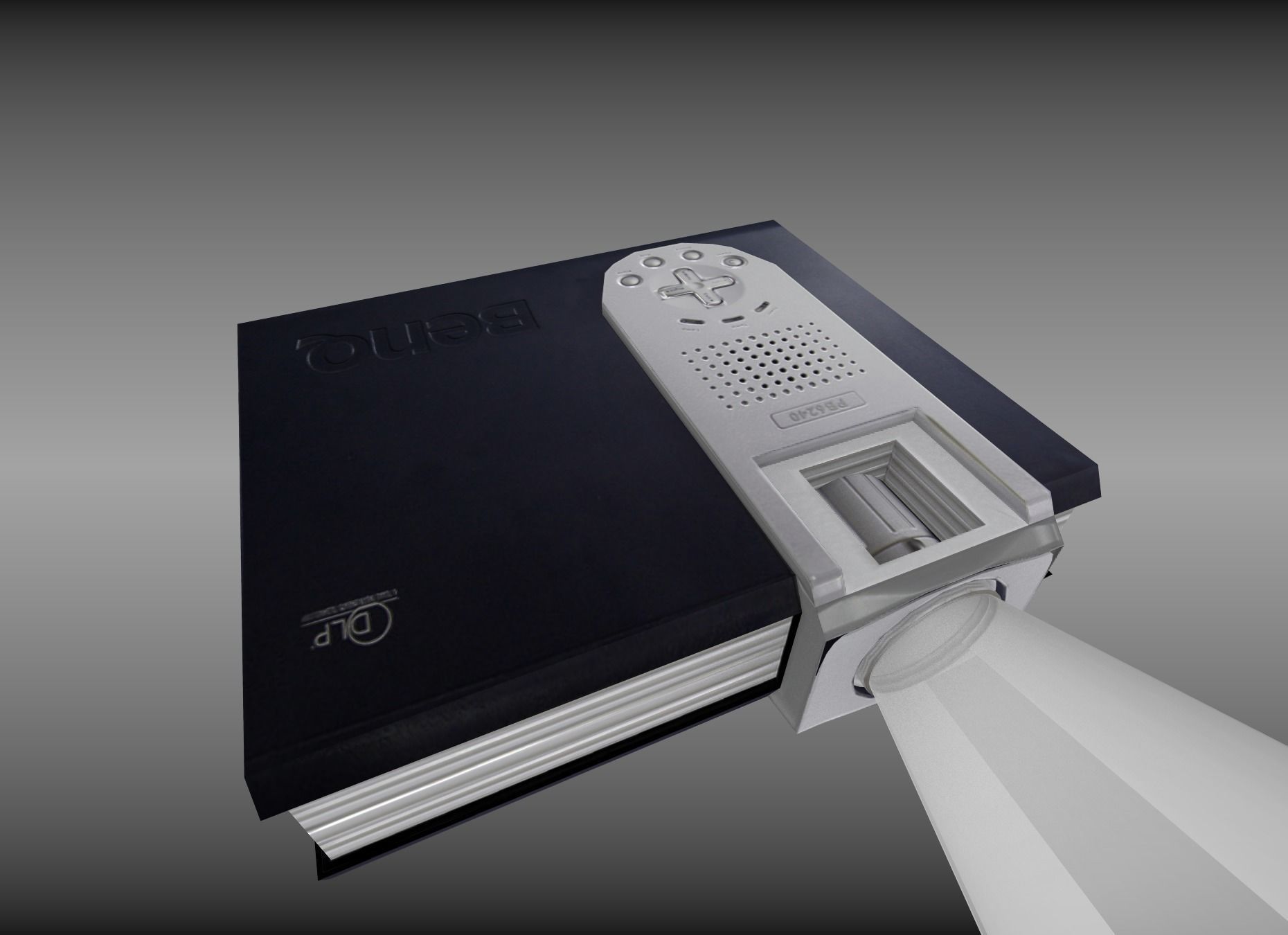 Low-poly Beamer projector with remote control Low-poly 3D model_3