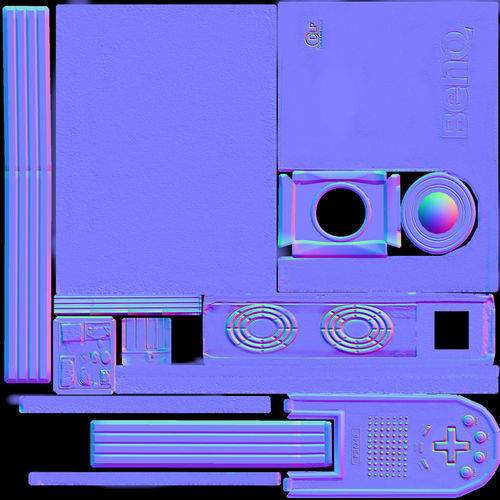 Low-poly Beamer projector with remote control Low-poly 3D model_10