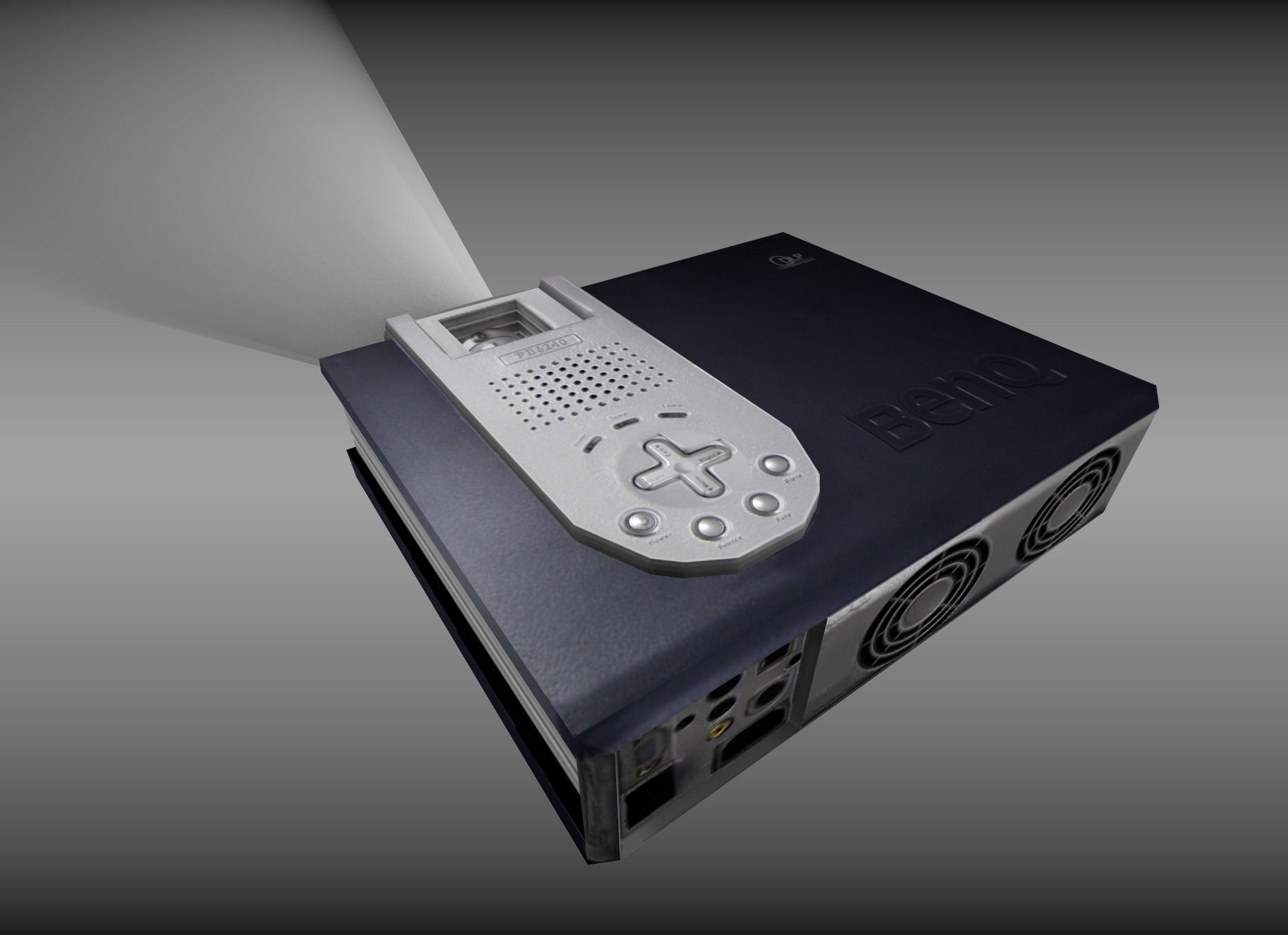 Low-poly Beamer projector with remote control Low-poly 3D model_2