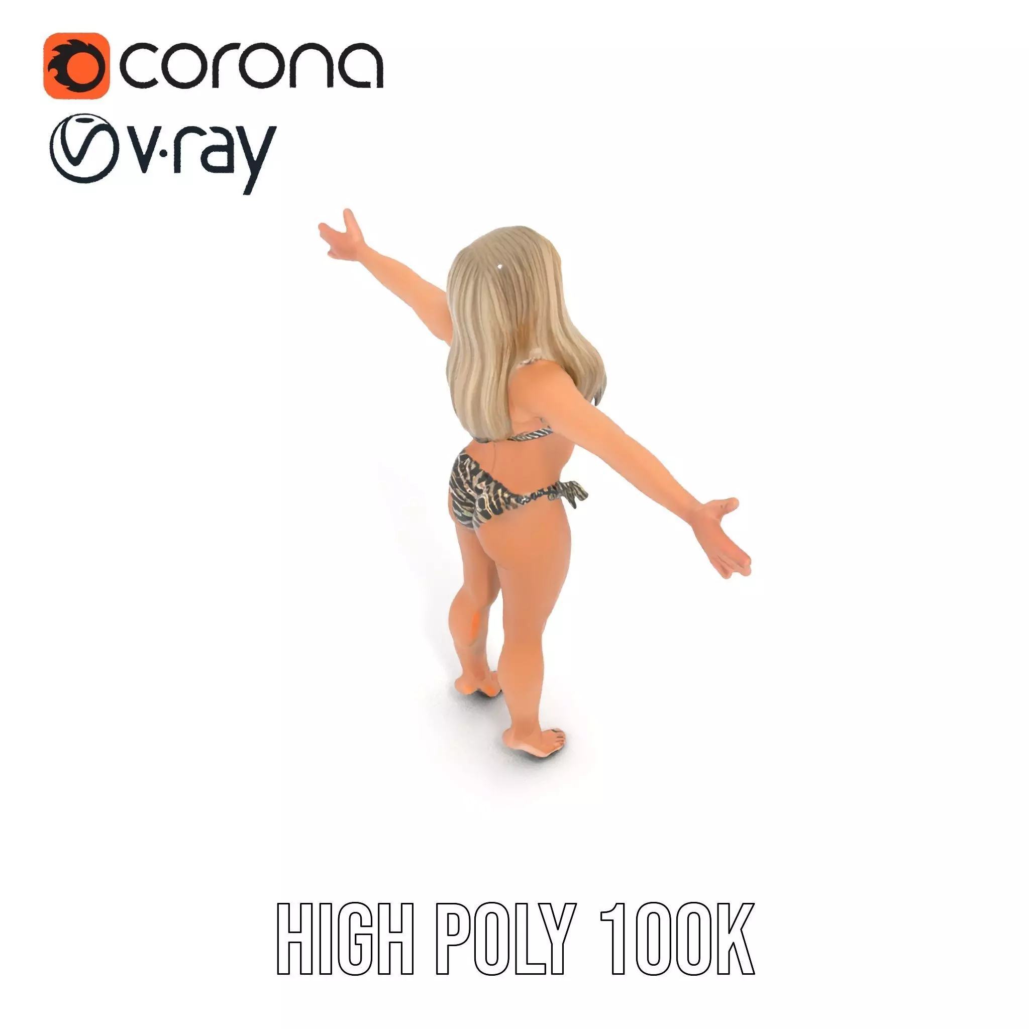 Zebra Bikini Human model pack Low-poly 3D model_24
