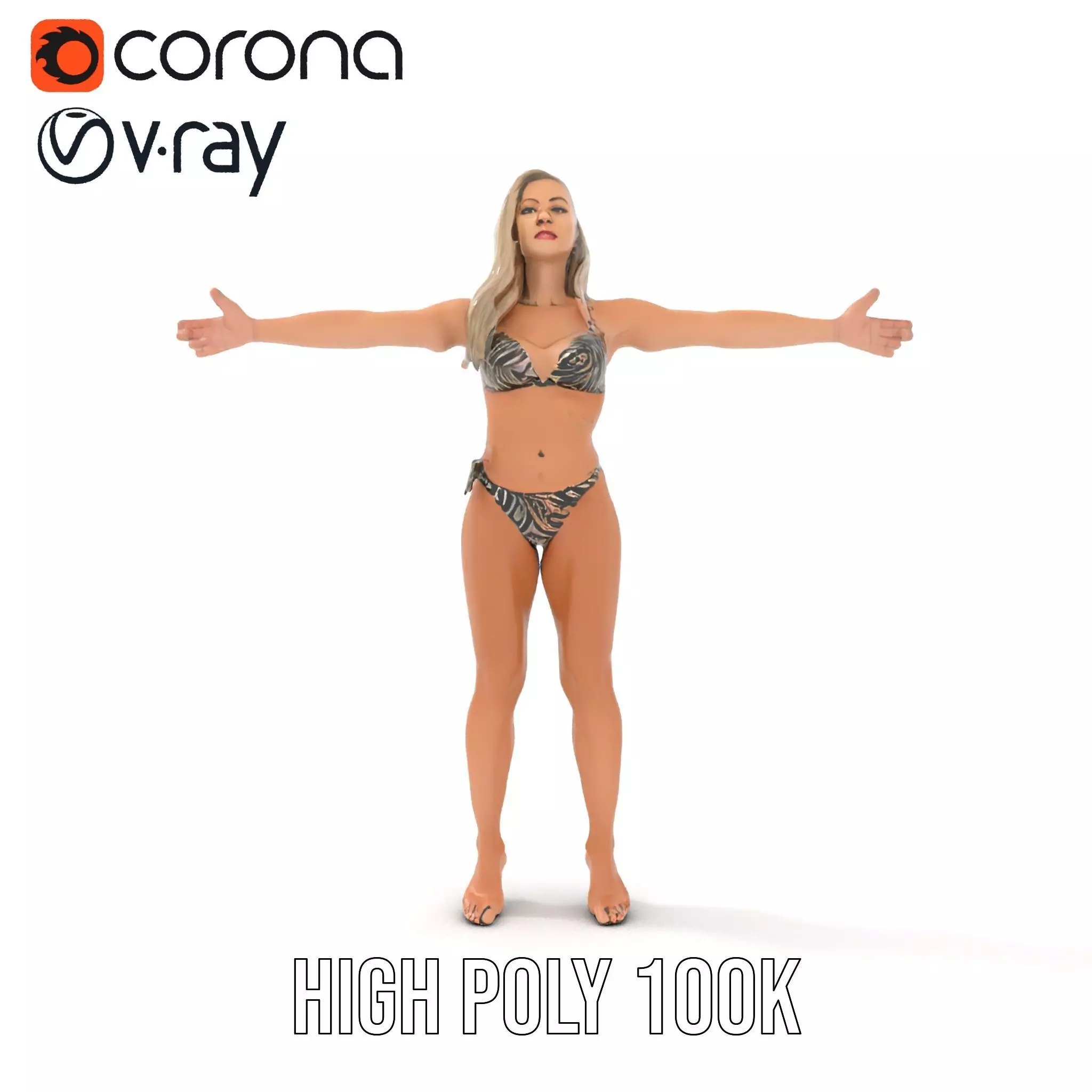 Zebra Bikini Human model pack Low-poly 3D model_33