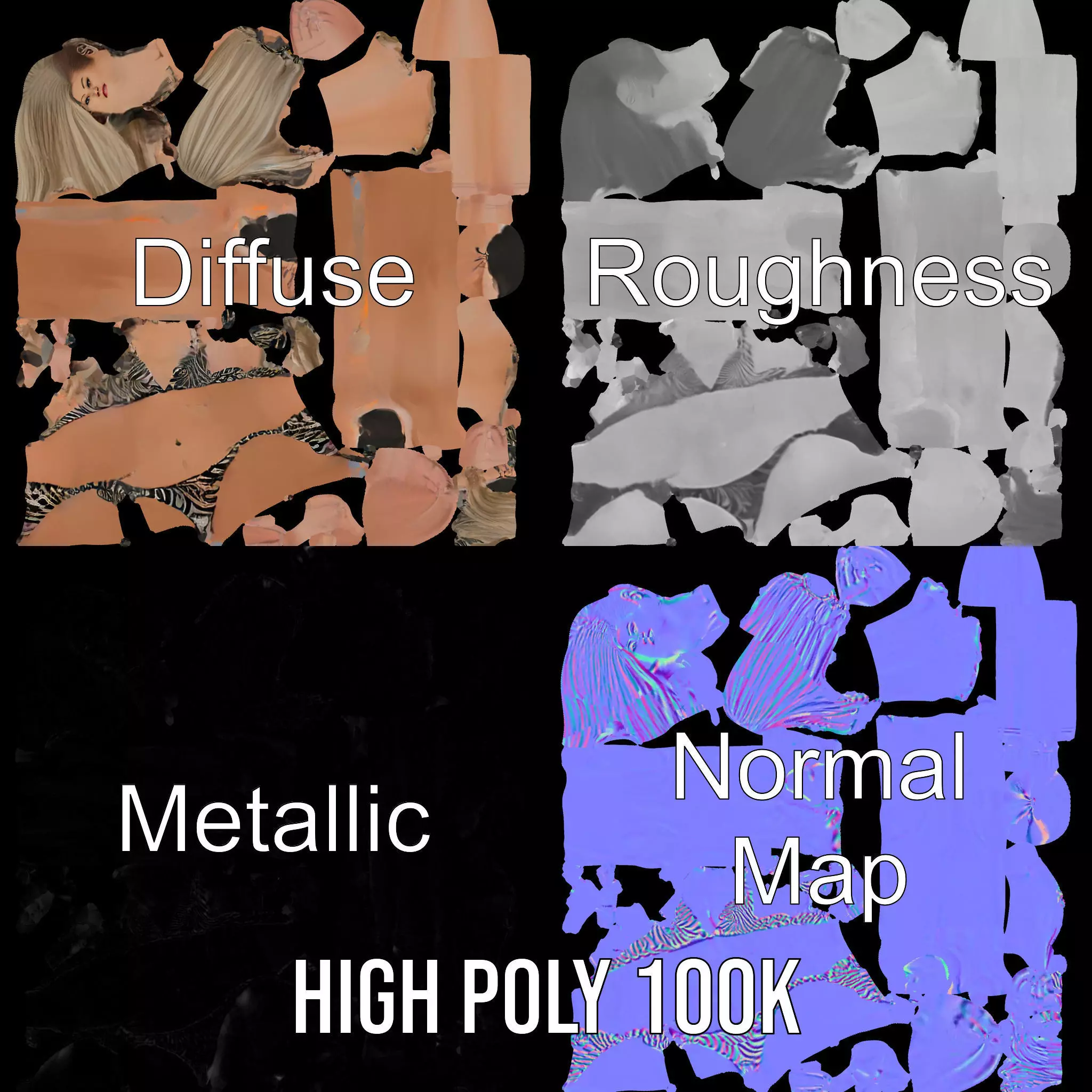 Zebra Bikini Human model pack Low-poly 3D model_4