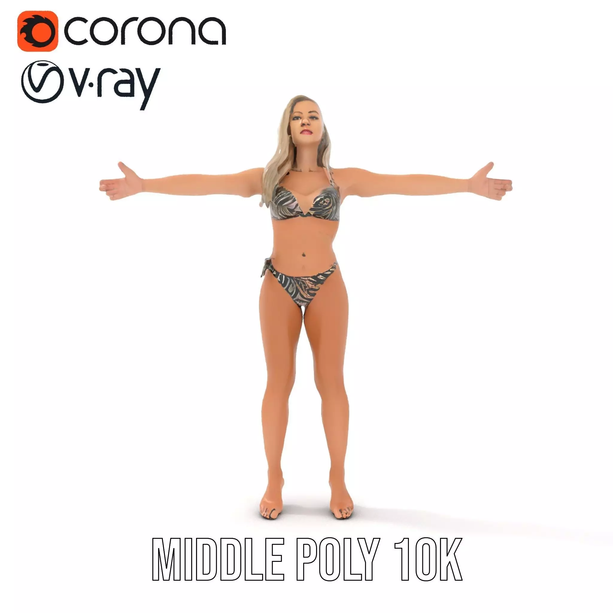 Zebra Bikini Human model pack Low-poly 3D model_12