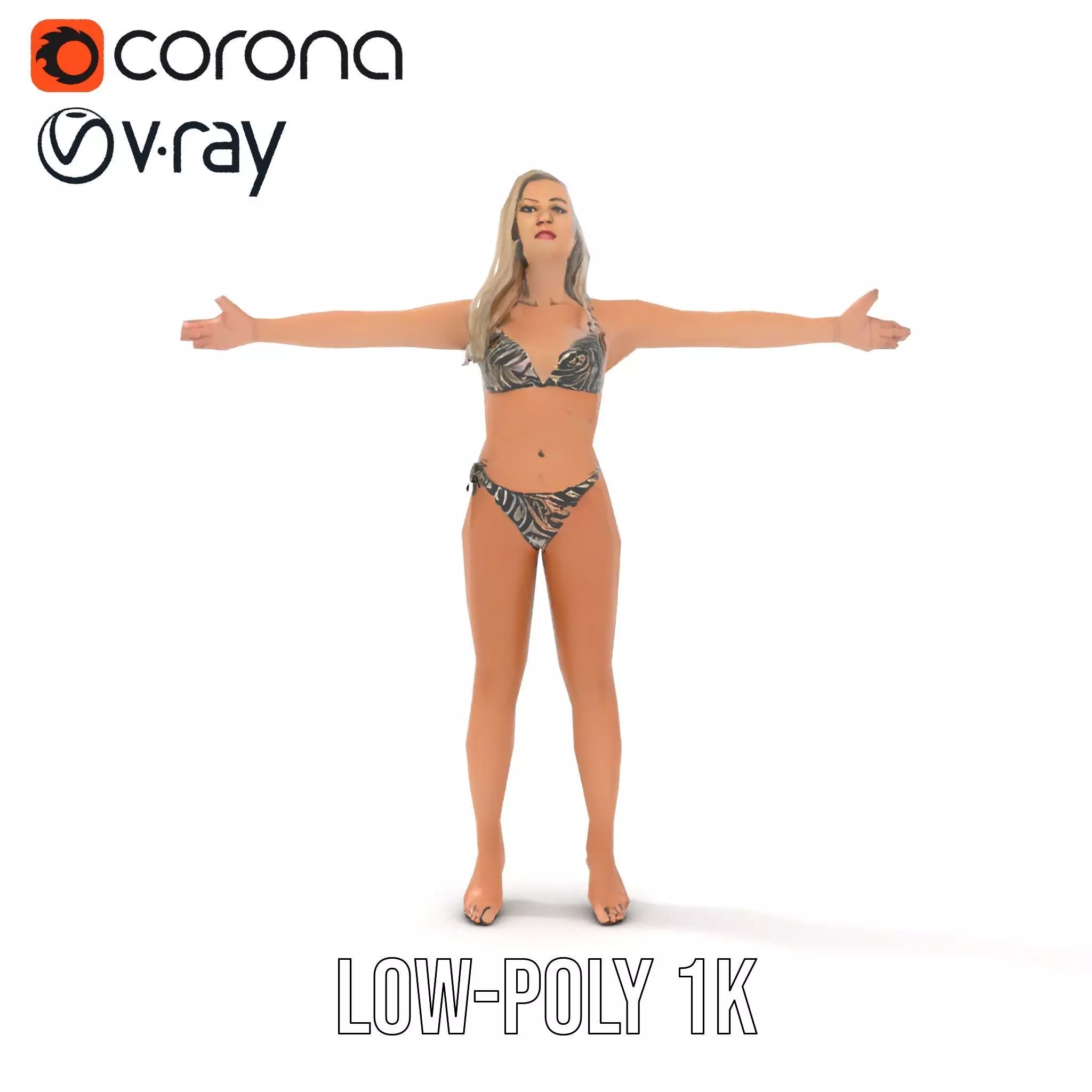 Zebra Bikini Human model pack Low-poly 3D model_10