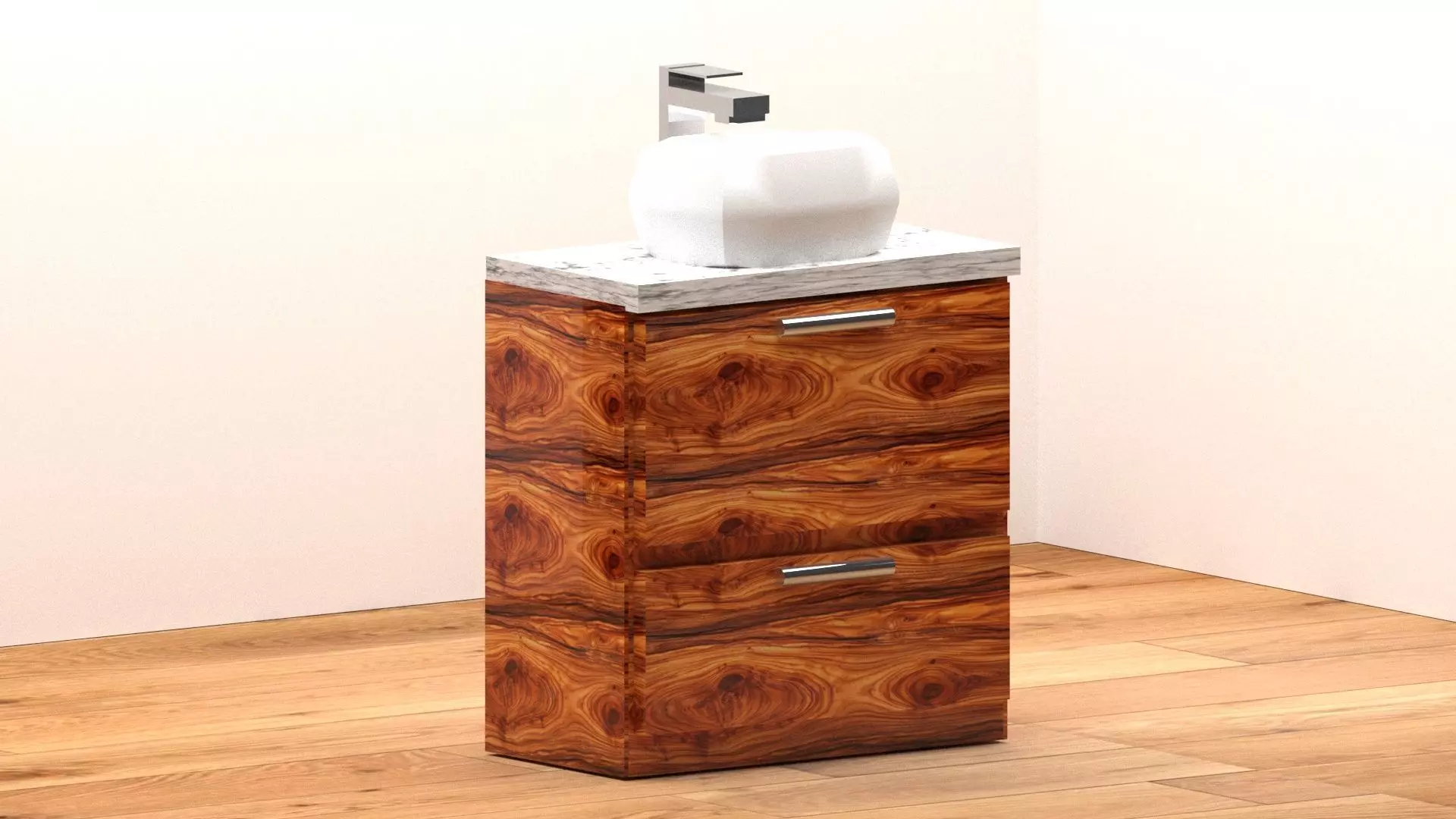 Modern Wooden Sink Cabinet with Marble Countertop Free 3D model