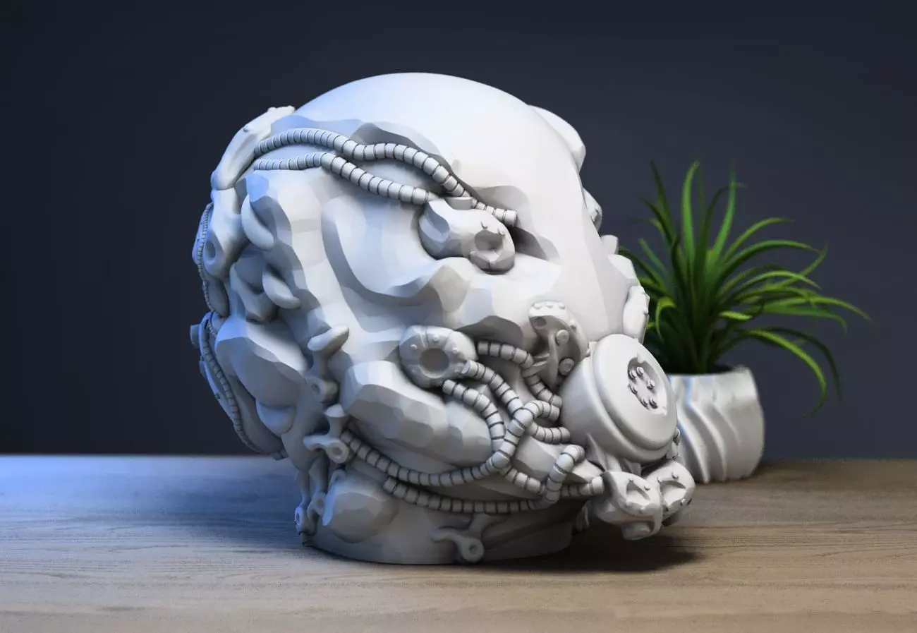 Robot head headdphone Stand Cyborg Headset Stand a400 3D print model_1