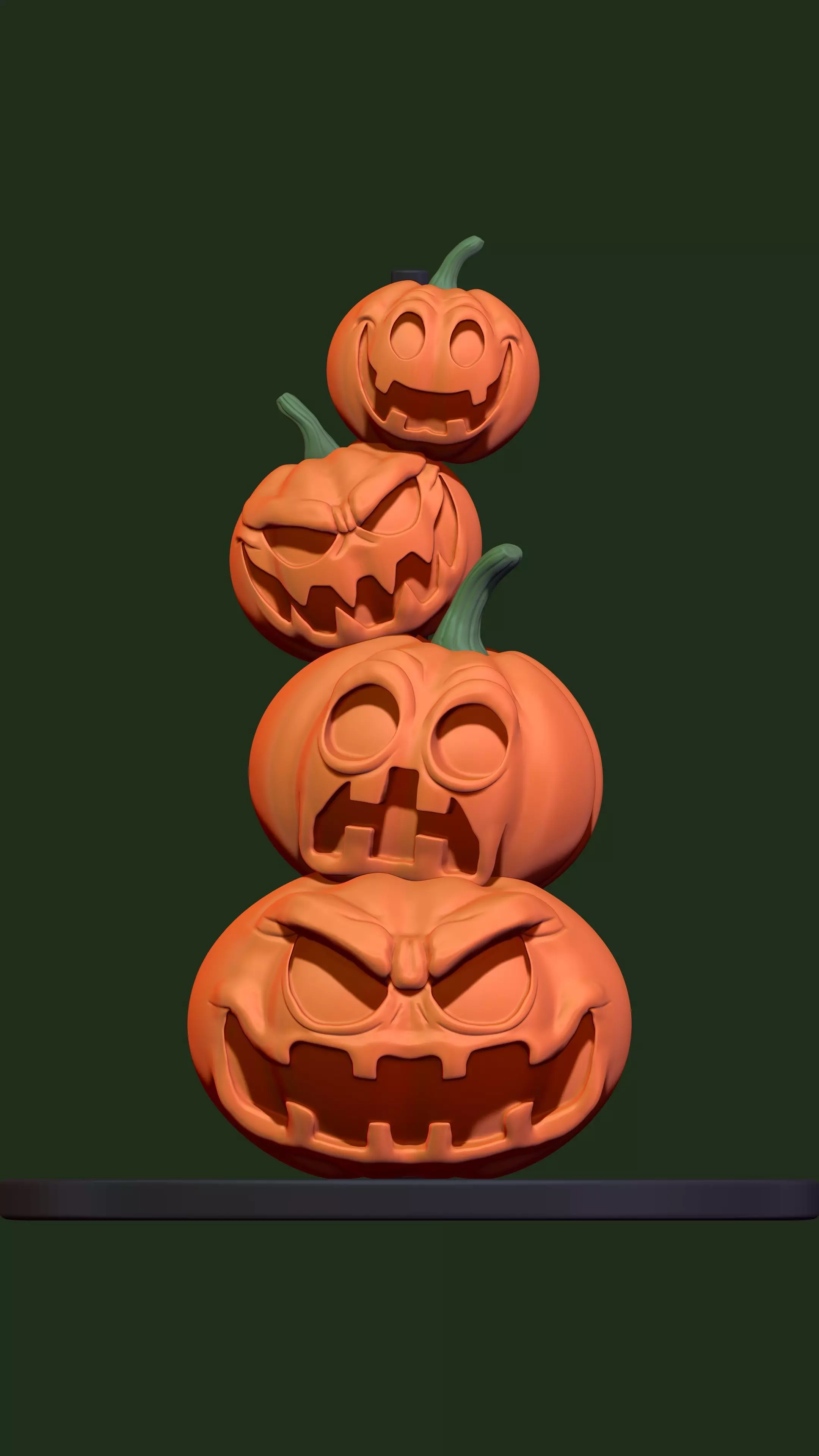 Four pumpkins 3D print model_1