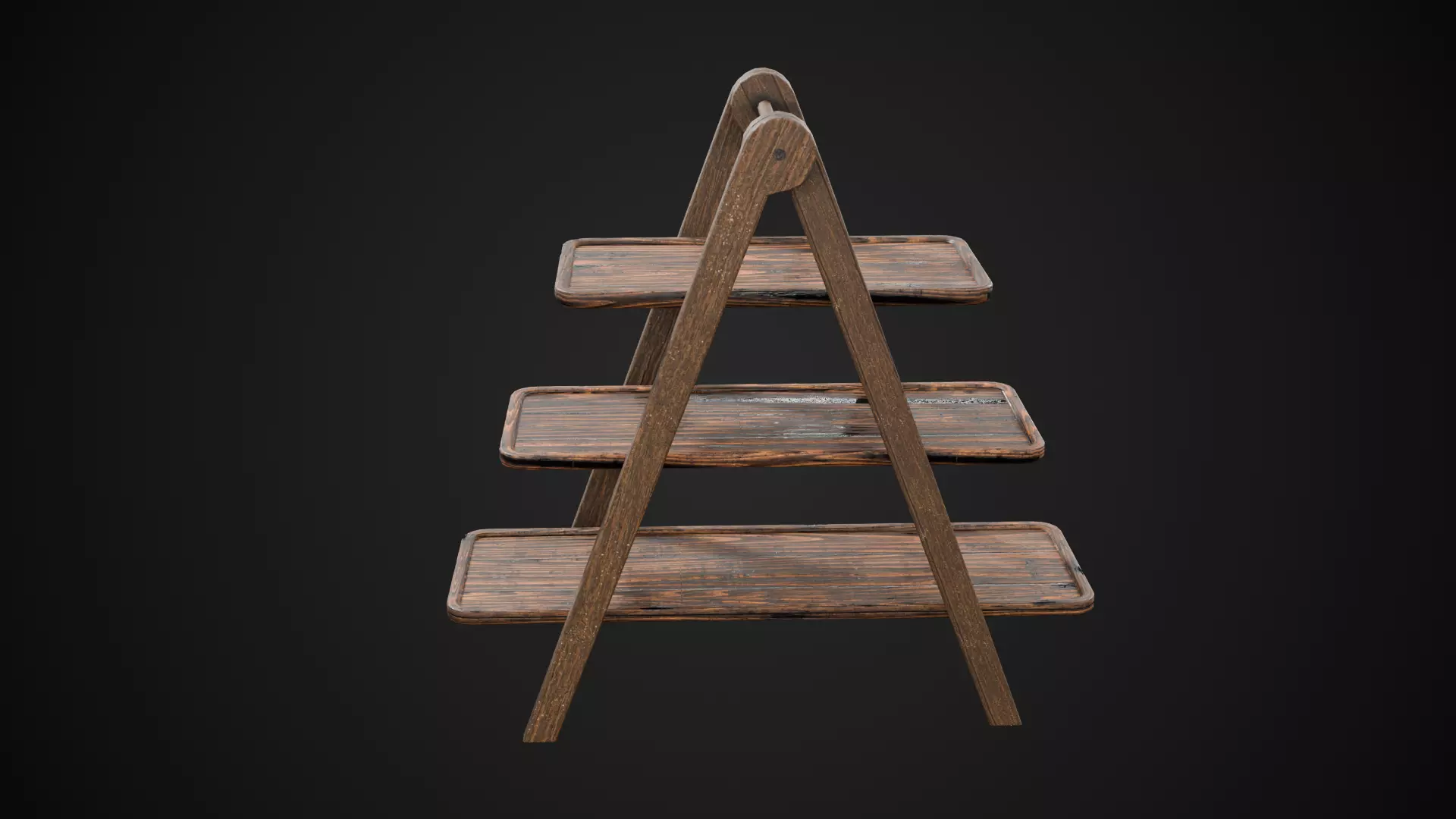 Rustic Wooden Serving Tray 3-Tier Low-poly 3D model_3