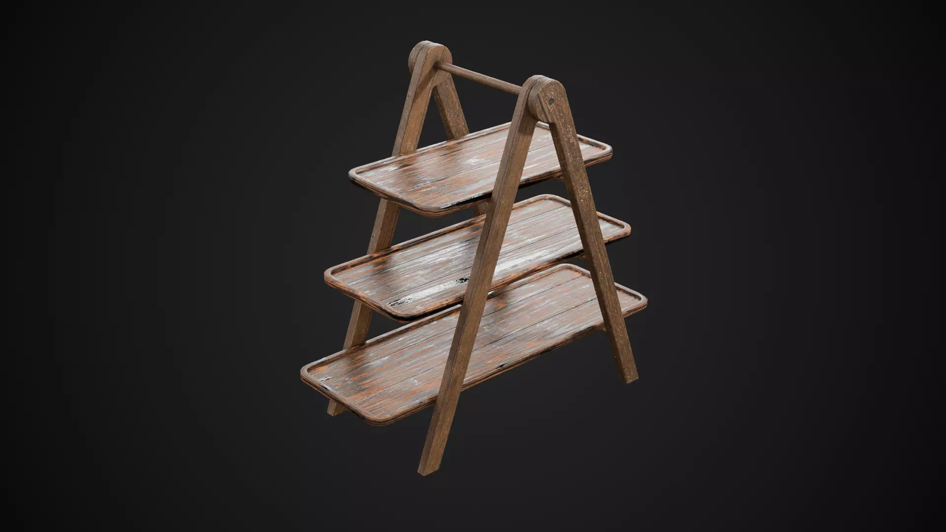 Rustic Wooden Serving Tray 3-Tier Low-poly 3D model_1