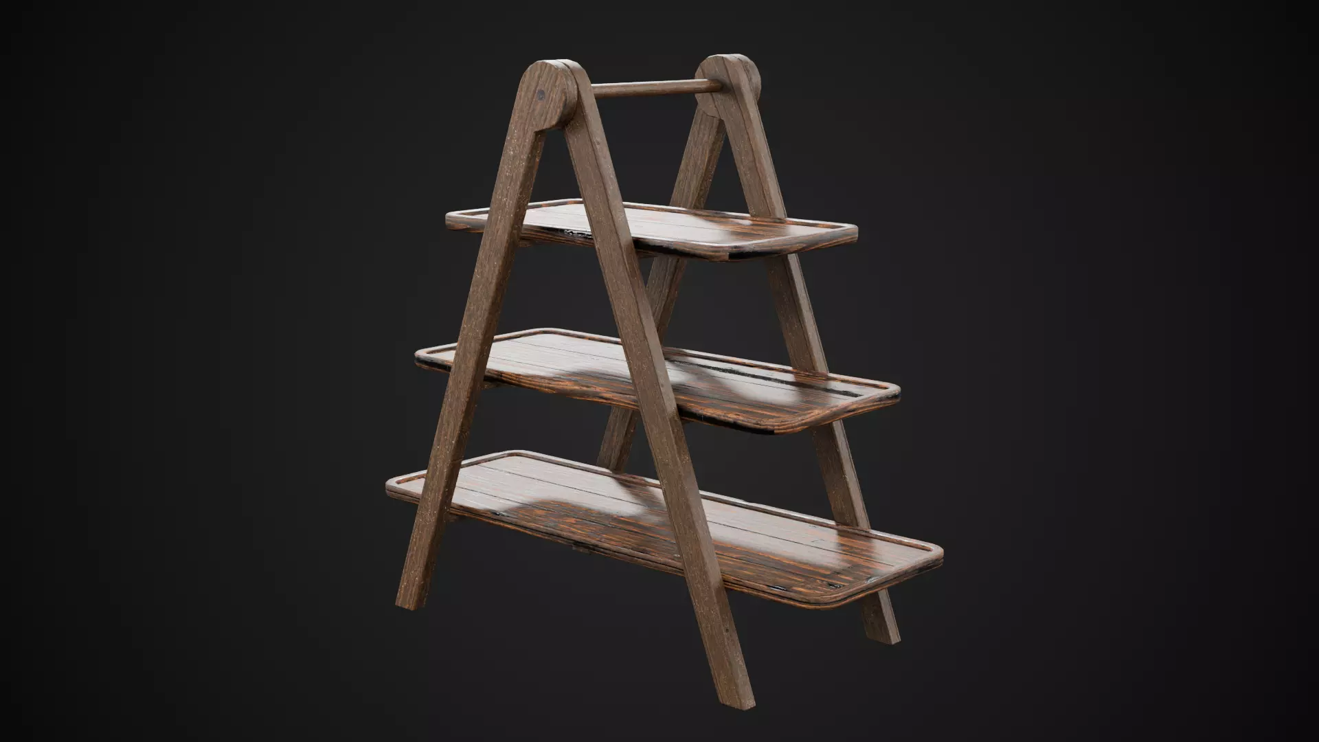 Rustic Wooden Serving Tray 3-Tier Low-poly 3D model_2