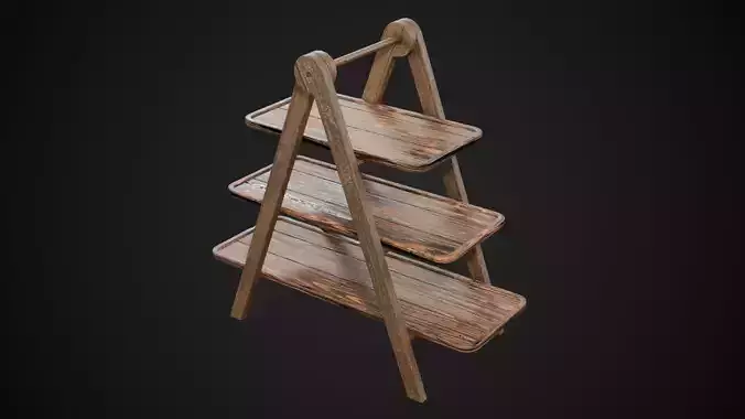Rustic Wooden Serving Tray 3-Tier Low-poly 3D model