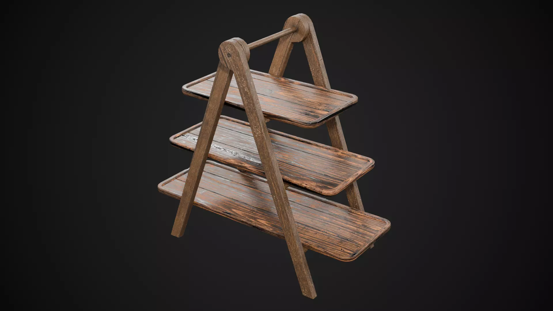 Rustic Wooden Serving Tray 3-Tier Low-poly 3D model_0