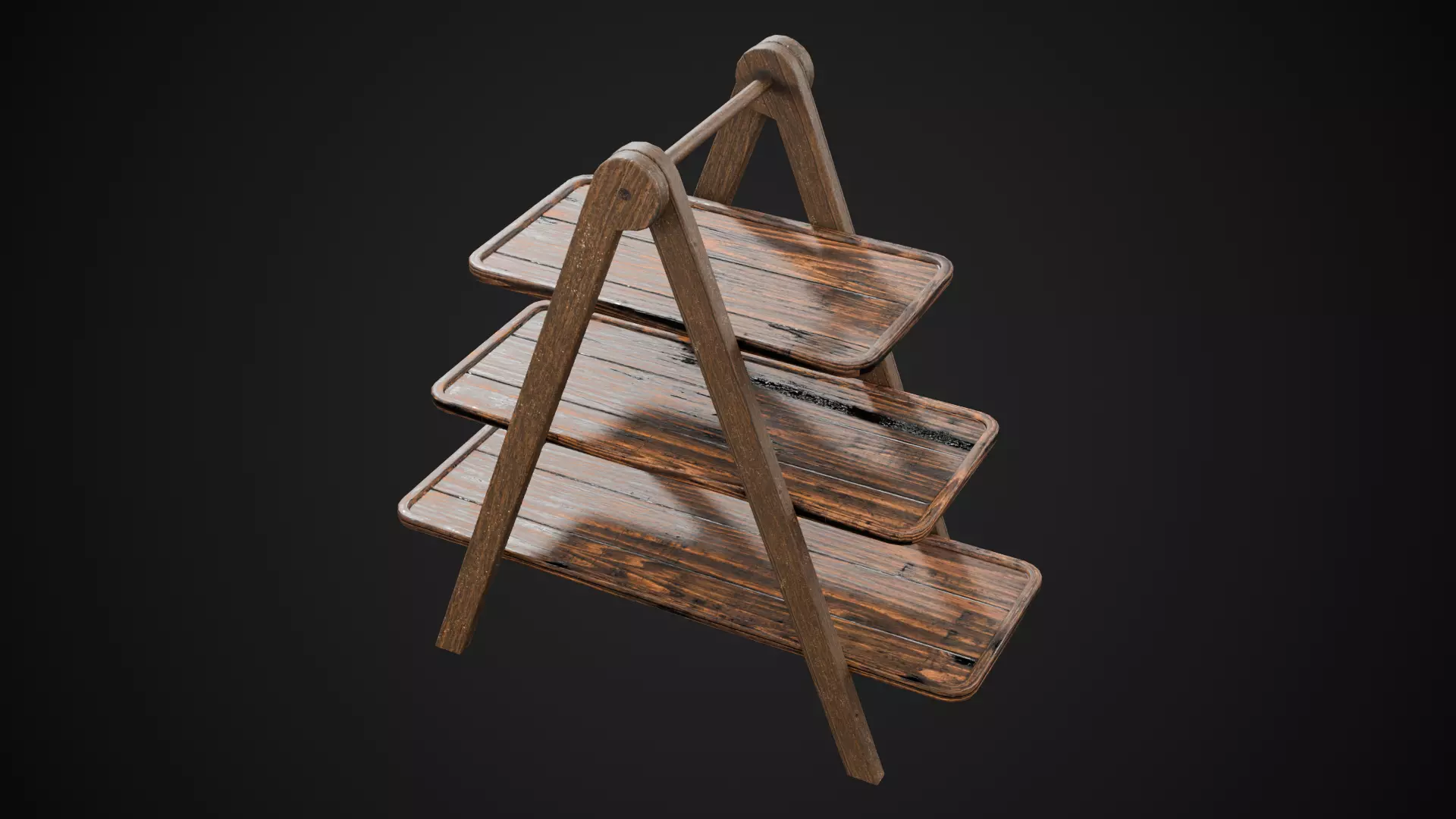 Rustic Wooden Serving Tray 3-Tier Low-poly 3D model_4