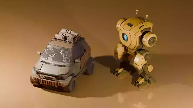 Stylized Explorer Car and Robot Companion