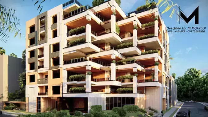 creative architectural facade apartment exterior design Low-poly 3D model