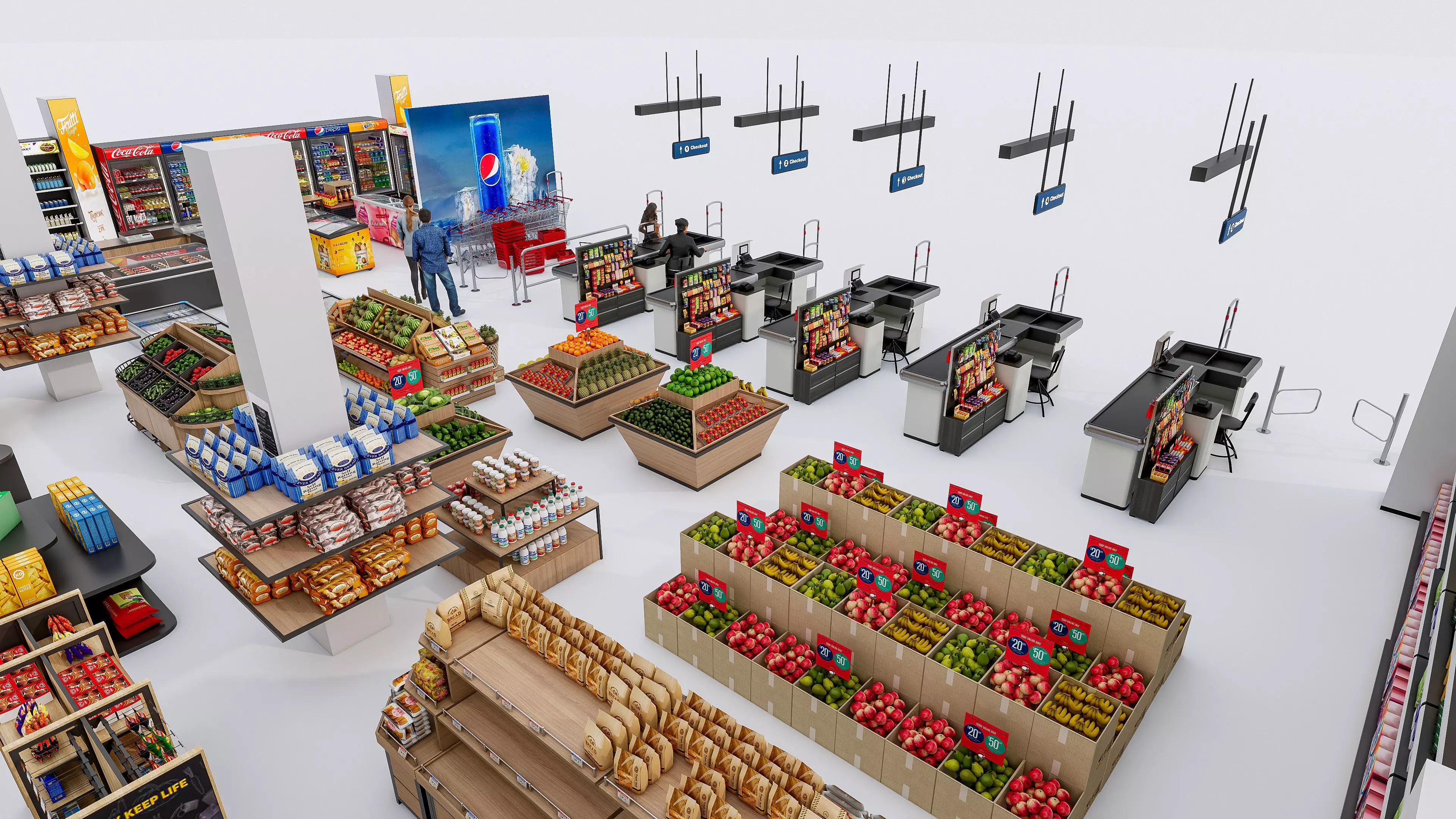 Supermarket Convenience Store Shelves Display Racks 3 3D model_3