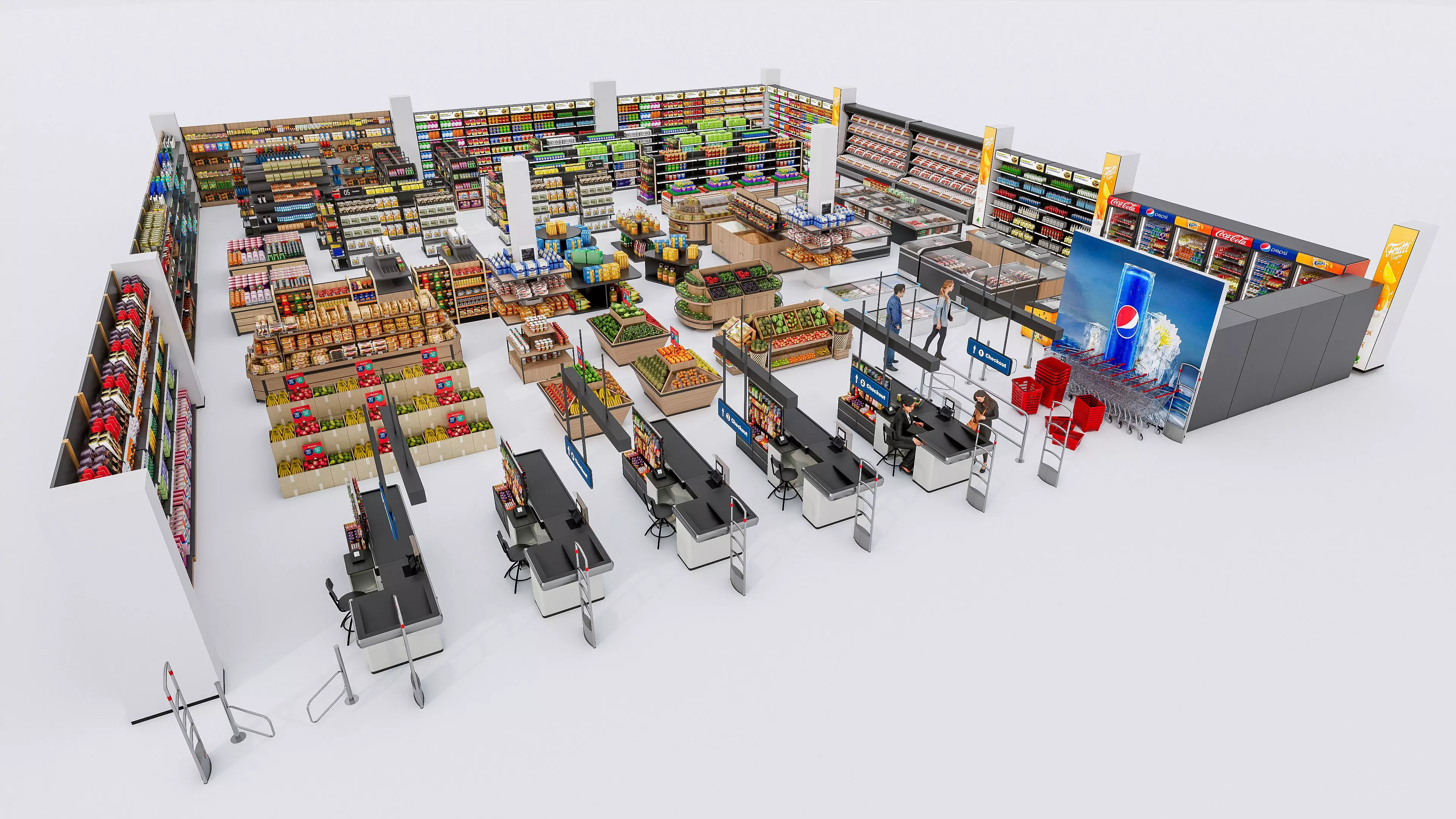 Supermarket Convenience Store Shelves Display Racks 3 3D model_2