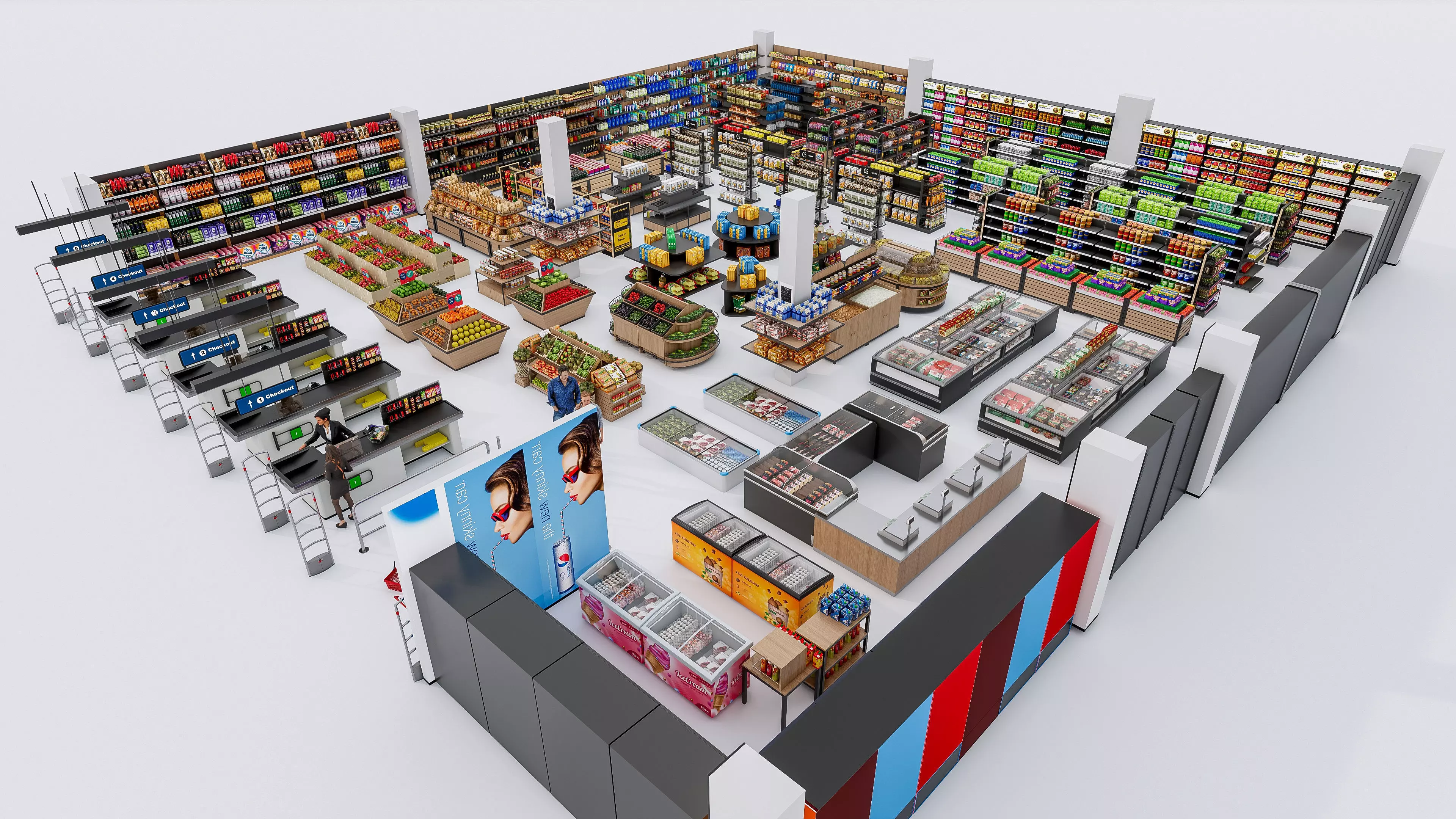 Supermarket Convenience Store Shelves Display Racks 3 3D model_6