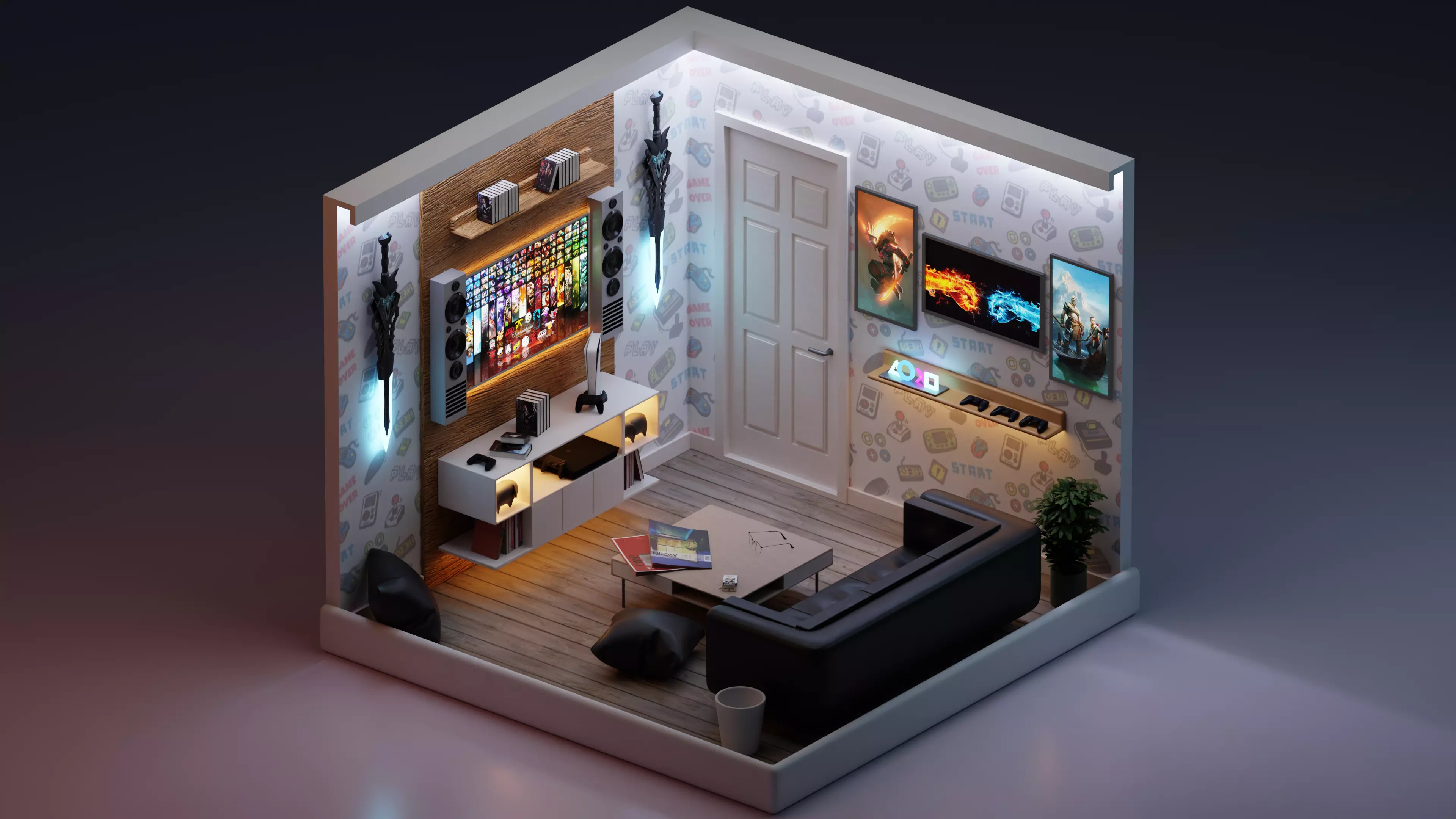 Isometric Room FBX OBJ GLB Low-poly 3D model_0
