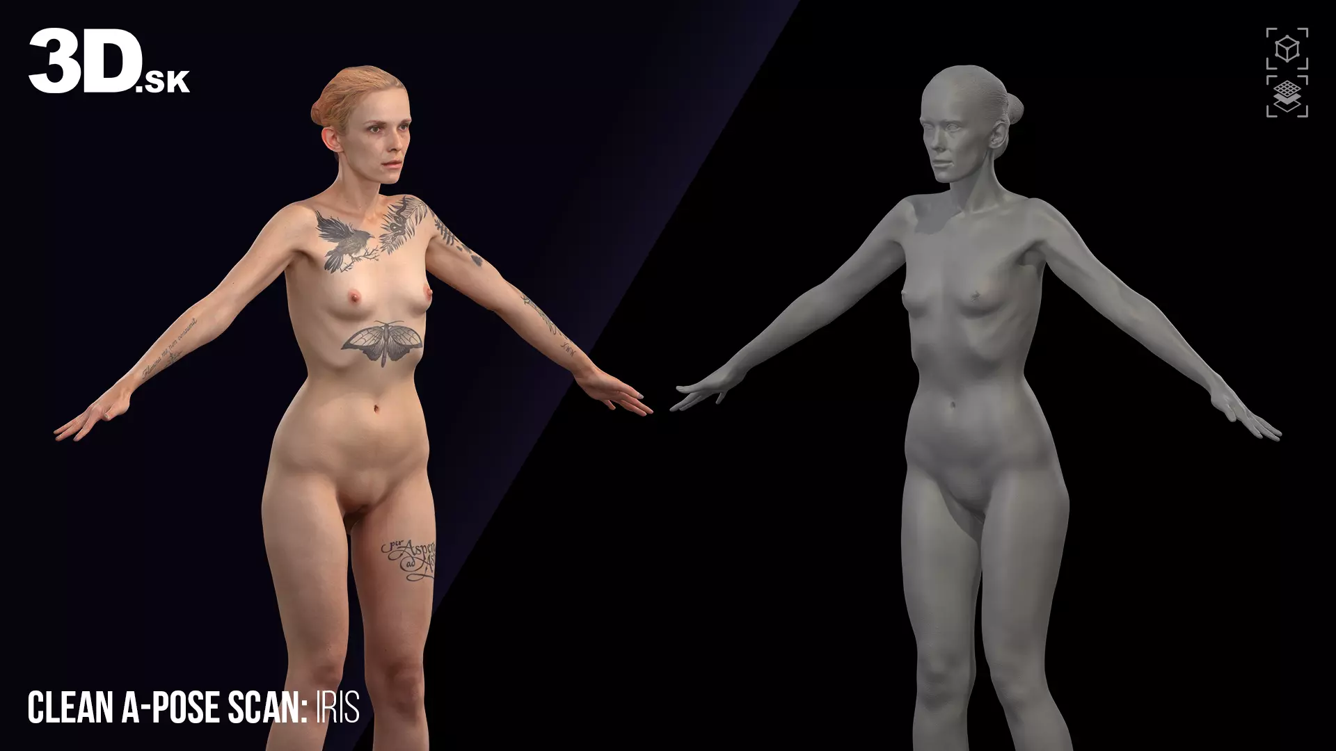 Clean A Pose Scan Iris Nude 3D model_2