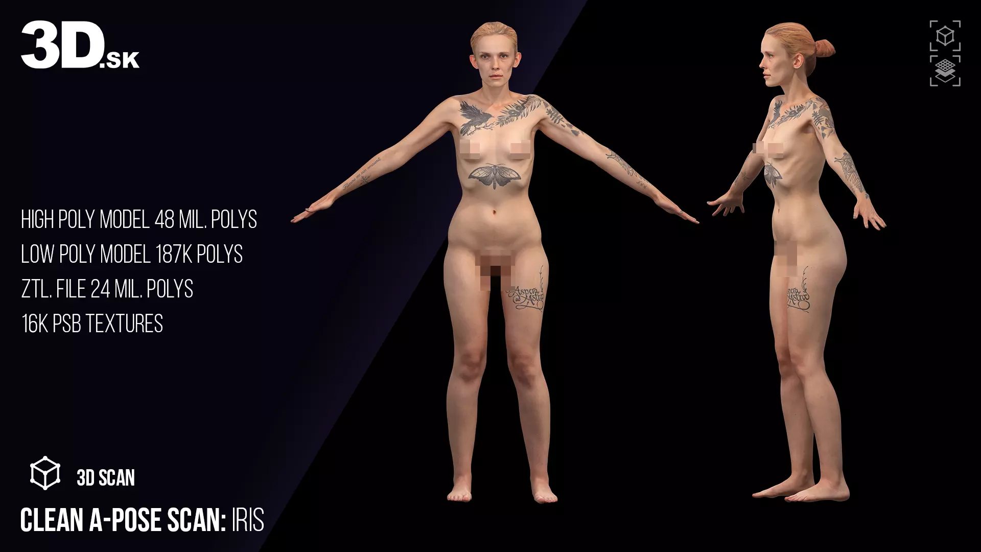 Clean A Pose Scan Iris Nude 3D model_0