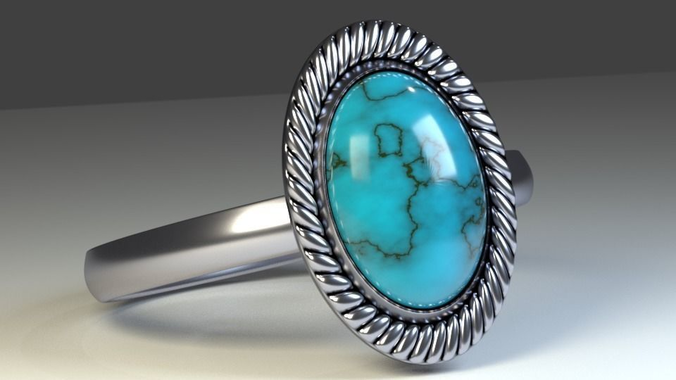 Low-poly ring turquoise stone in sterling silver