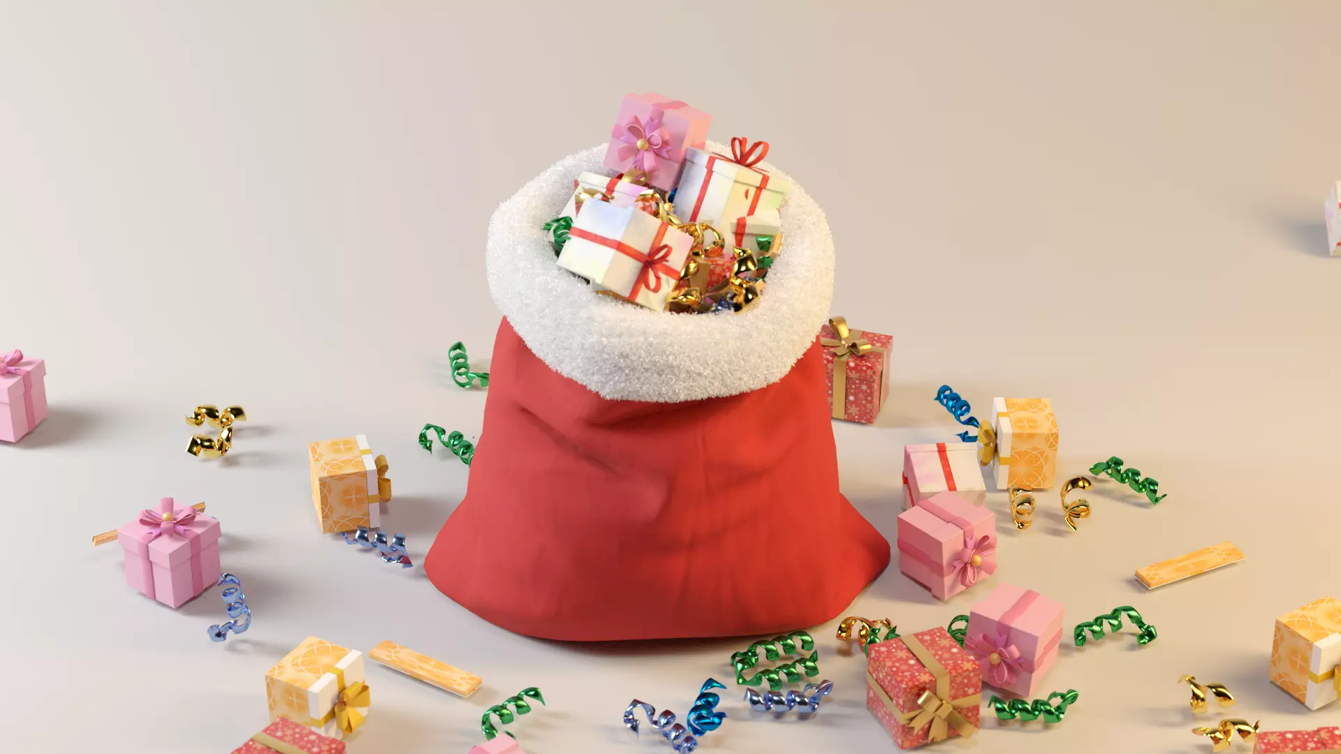 SANTA GIFT BAG Low-poly 3D model_4