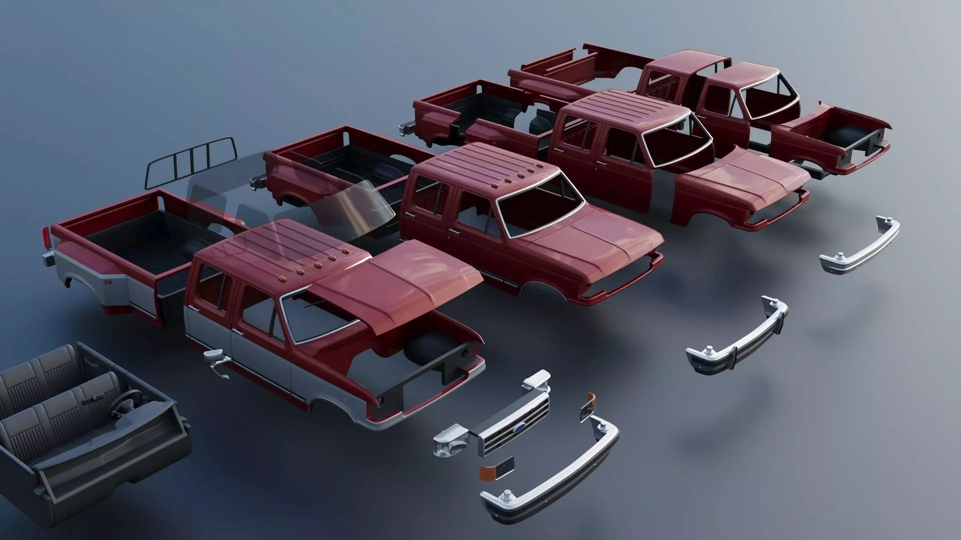 Pickup Truck F-350 Crew Cab Dually 1987 3D print model_22