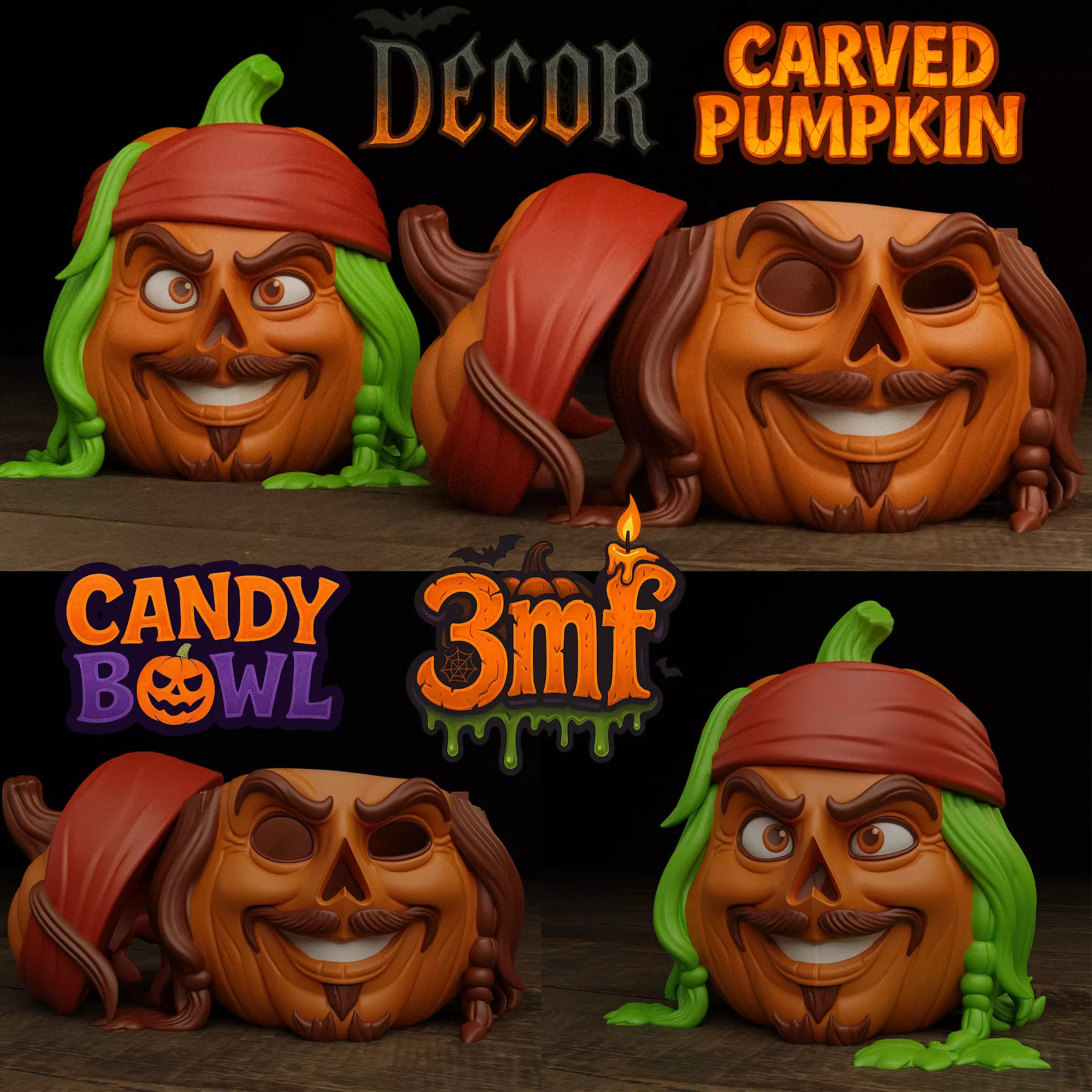 Jack Sparrow Pumpkin - Decor and Candy Bowl Versions 3D print model_5