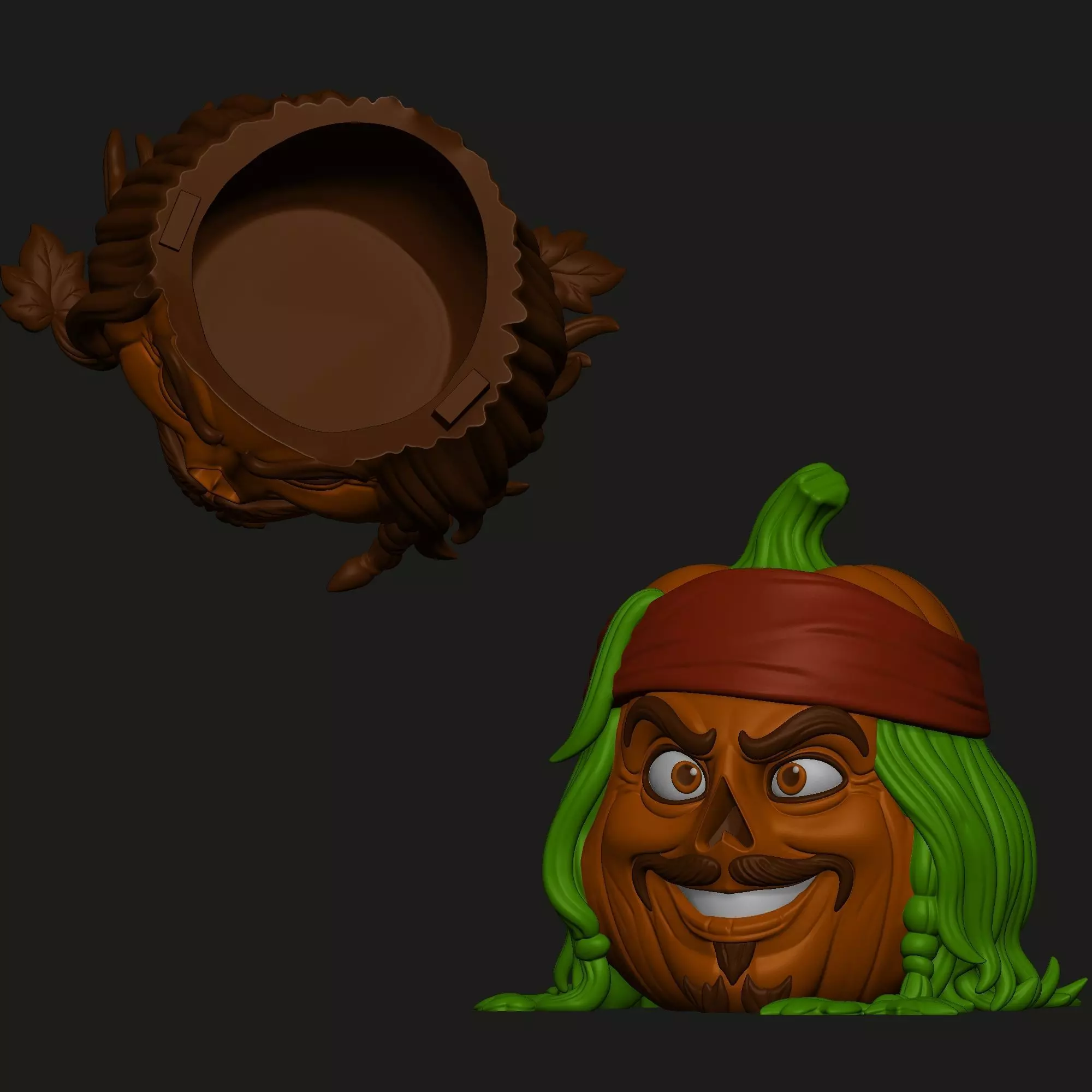 Jack Sparrow Pumpkin - Decor and Candy Bowl Versions 3D print model_9