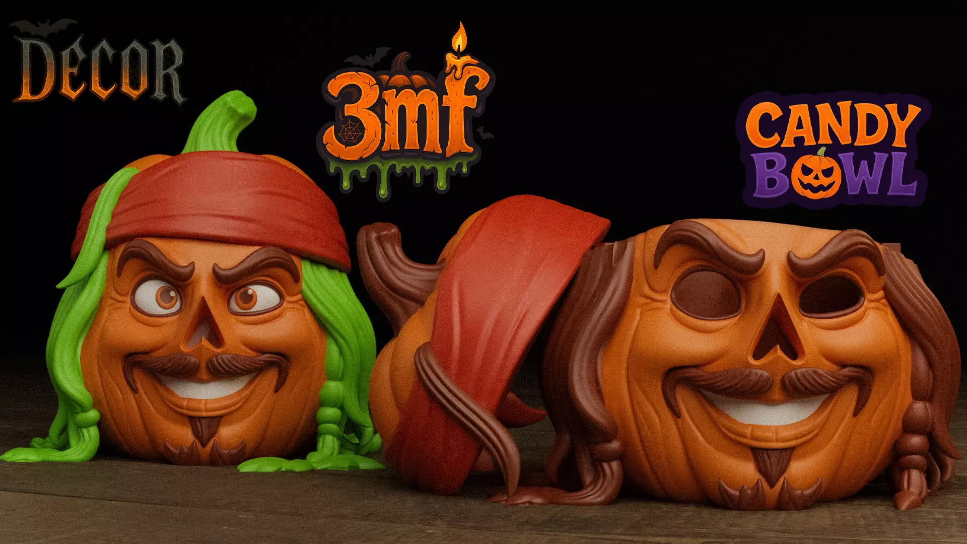 Jack Sparrow Pumpkin - Decor and Candy Bowl Versions 3D print model_0