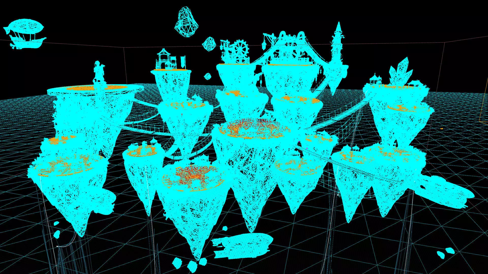 Steampunk Sky-Islands Sci-fi Game Environment Low-poly 3D model_15