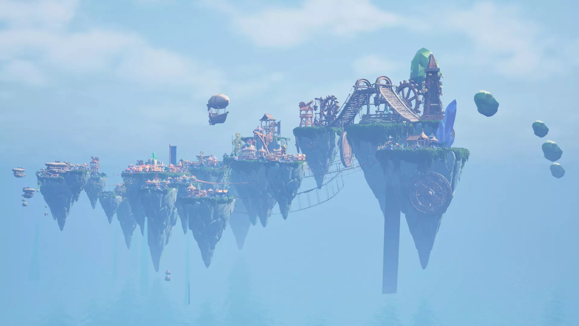 Steampunk Sky-Islands Sci-fi Game Environment Low-poly 3D model_7