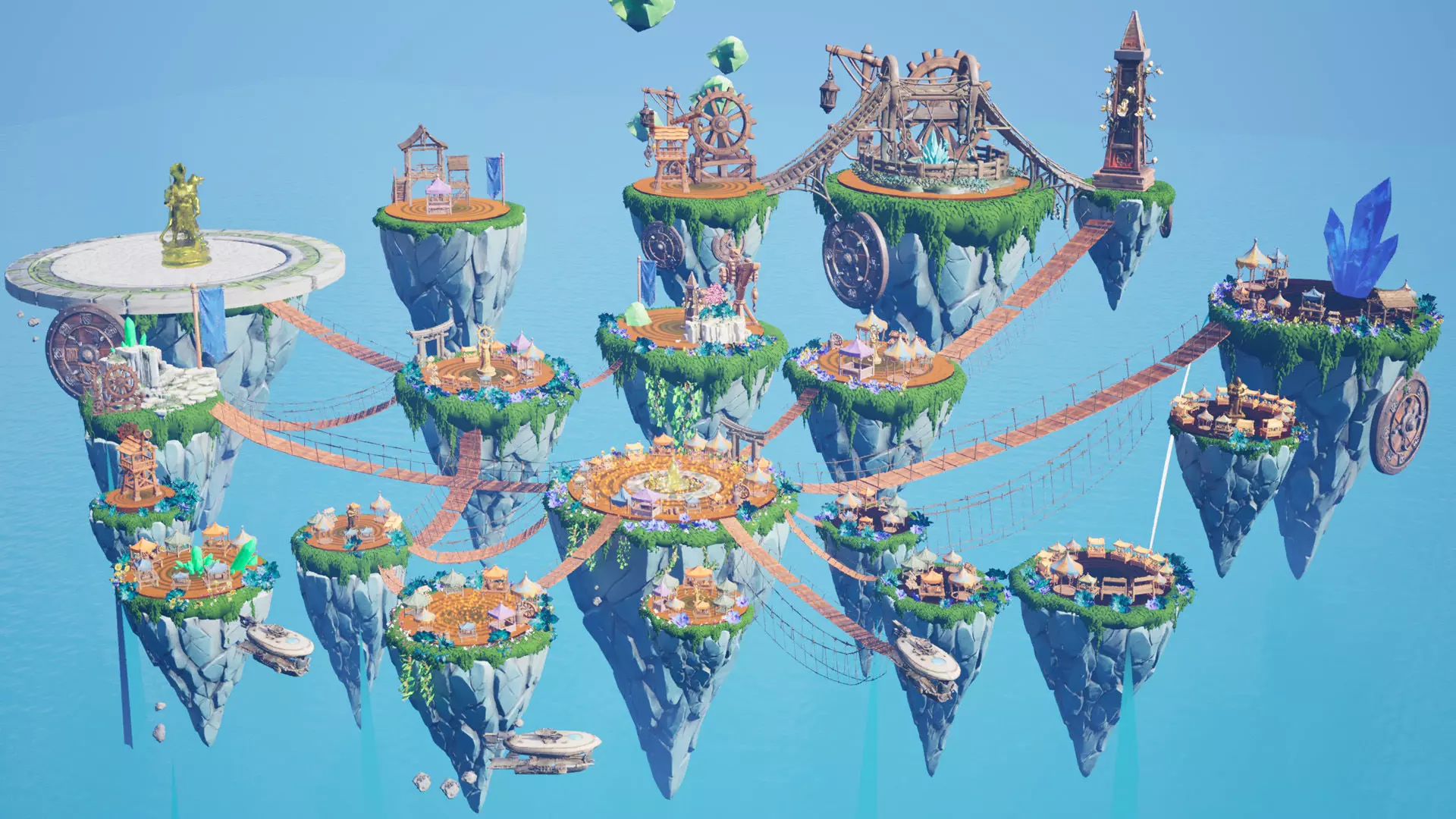 Steampunk Sky-Islands Sci-fi Game Environment Low-poly 3D model_0