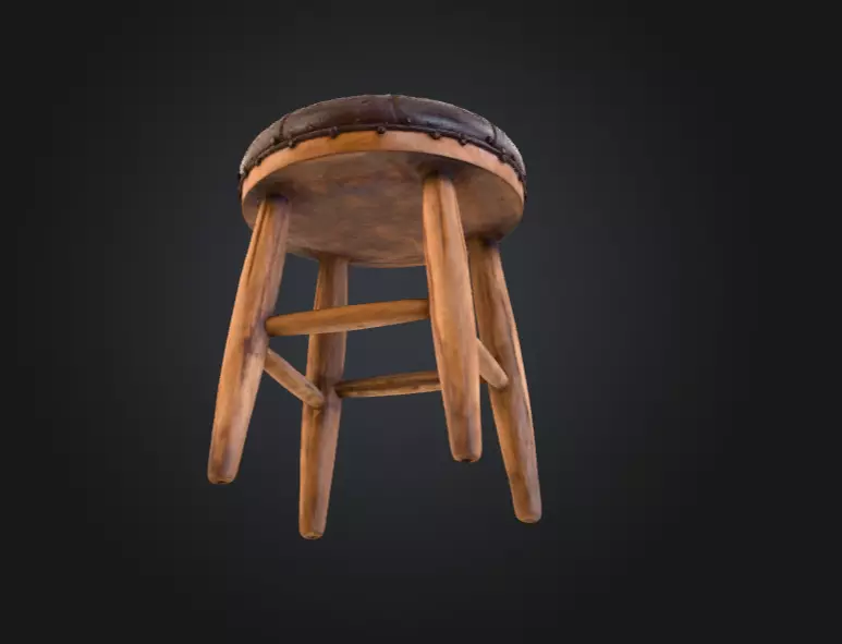 Vintage Wooden Stool 3D model_11