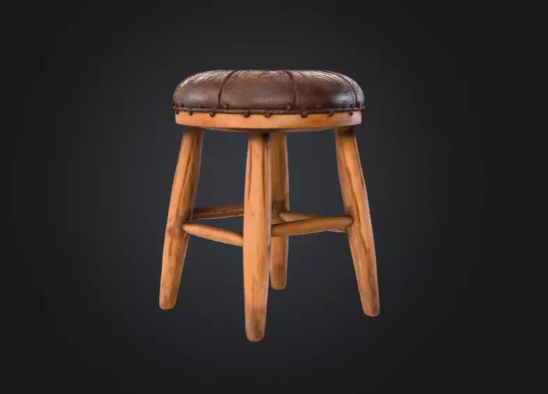 Vintage Wooden Stool 3D model_3