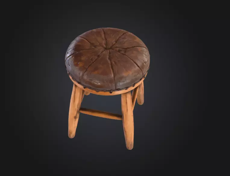 Vintage Wooden Stool 3D model_7