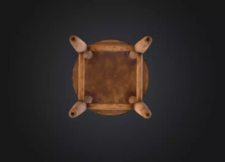 Vintage Wooden Stool 3D model_13