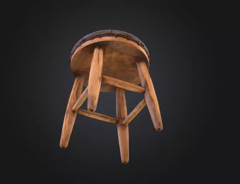 Vintage Wooden Stool 3D model_9