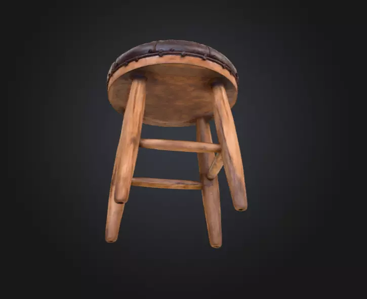 Vintage Wooden Stool 3D model_10