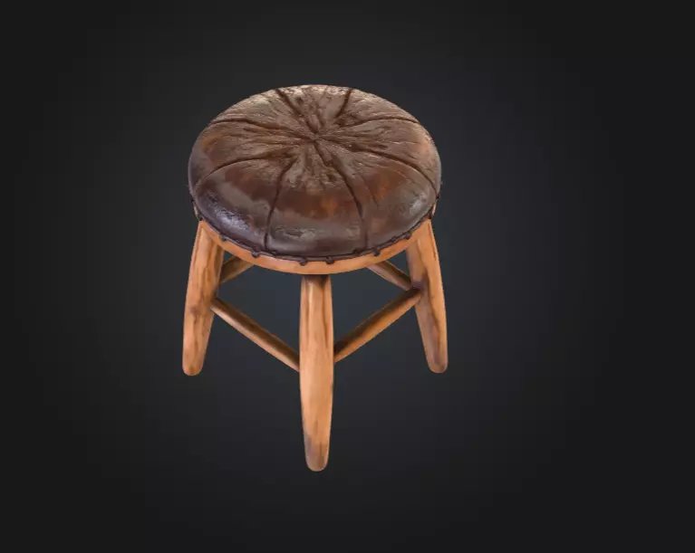 Vintage Wooden Stool 3D model_8